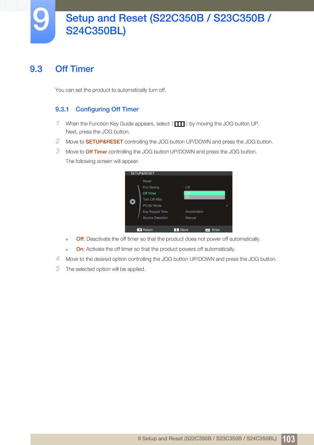 Samsung S23C350H, S23C350B, S27C350H, S24C340HL, S23C340H, S24C350HL, S24C350BL, S22C350B, S22C350H, S19C350NW user manual Off Timer 