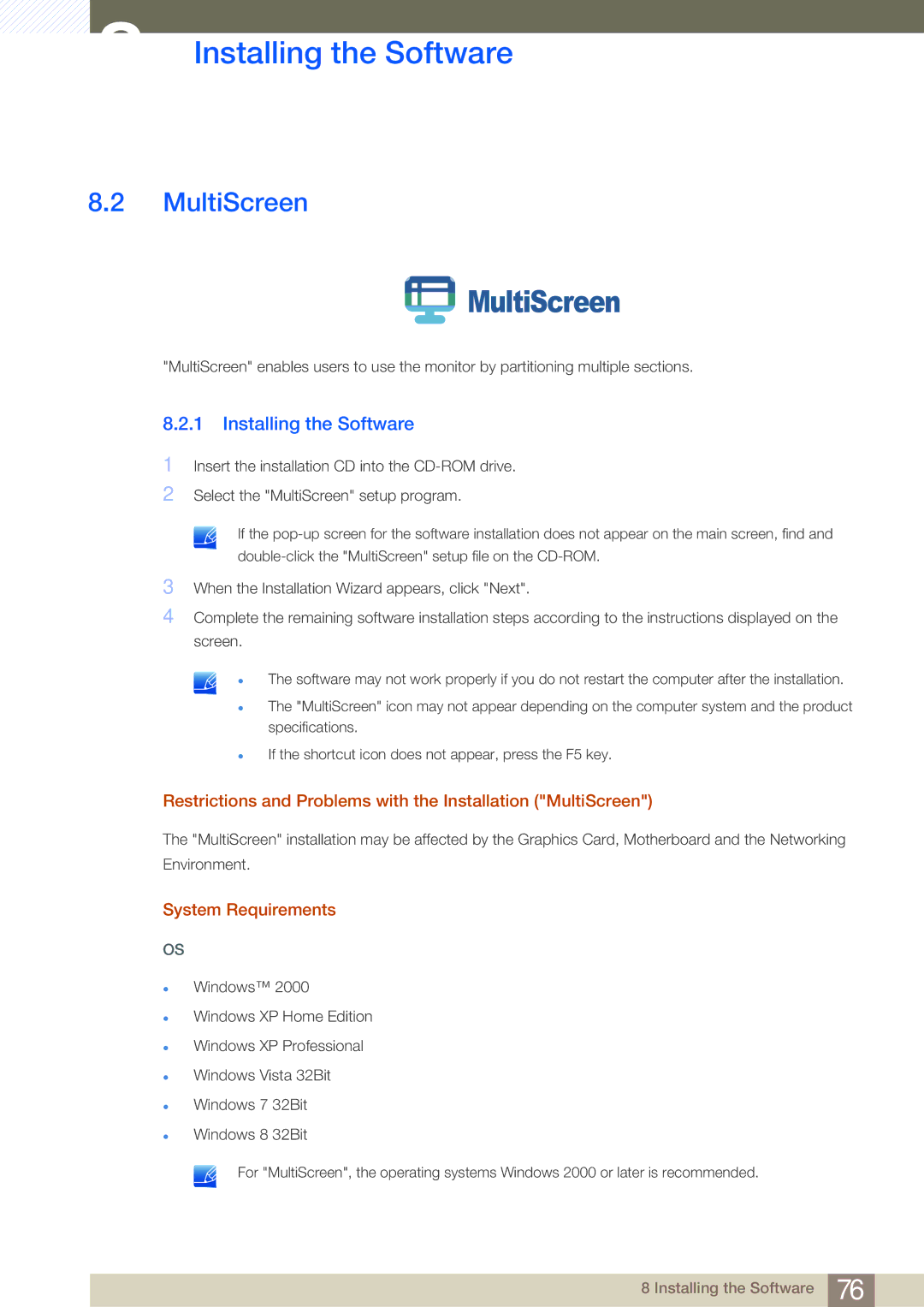 Samsung S23C570H, S27C570H user manual MultiScreen 