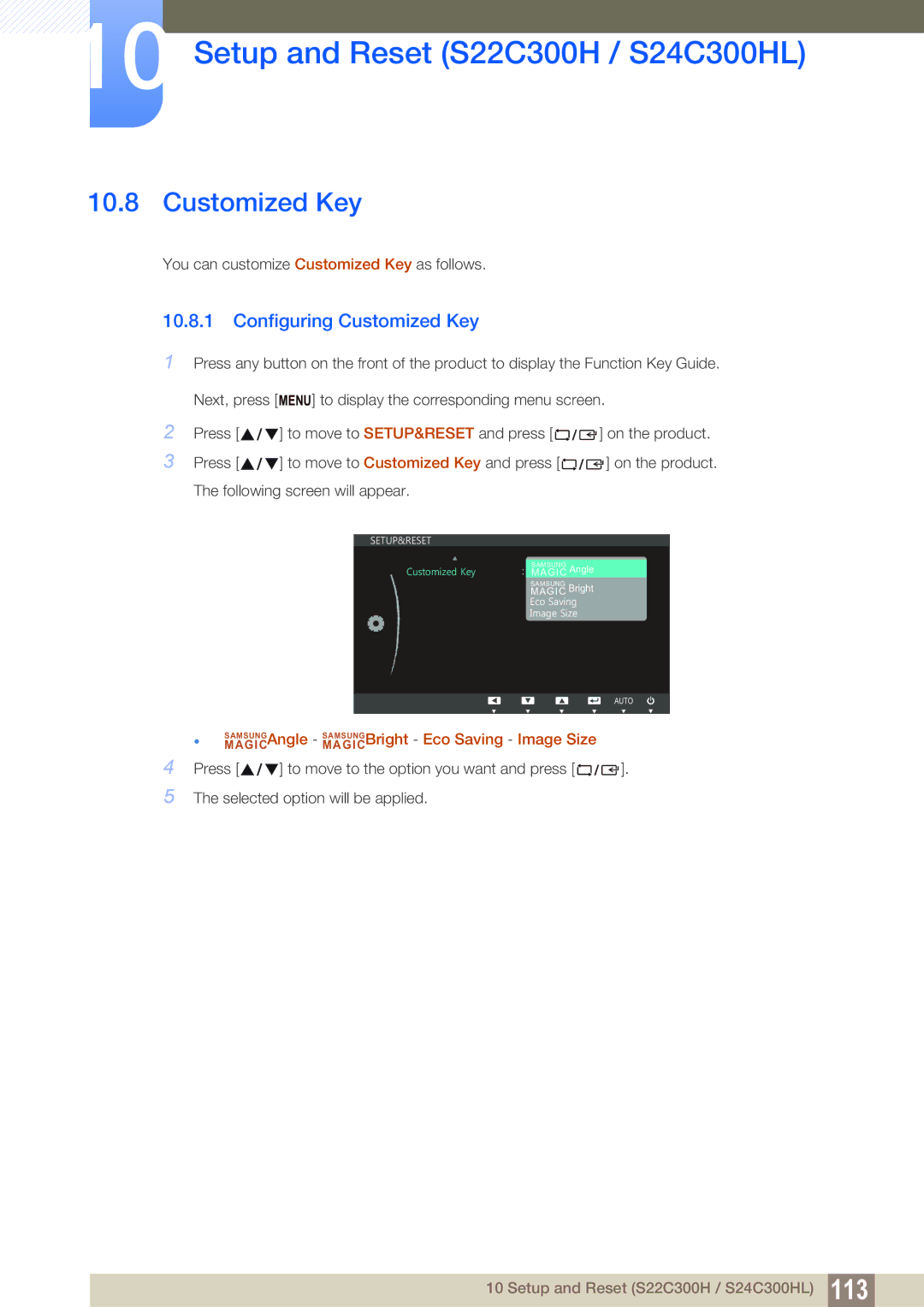 Samsung S22C300H, S24C300HL user manual Customized Key 