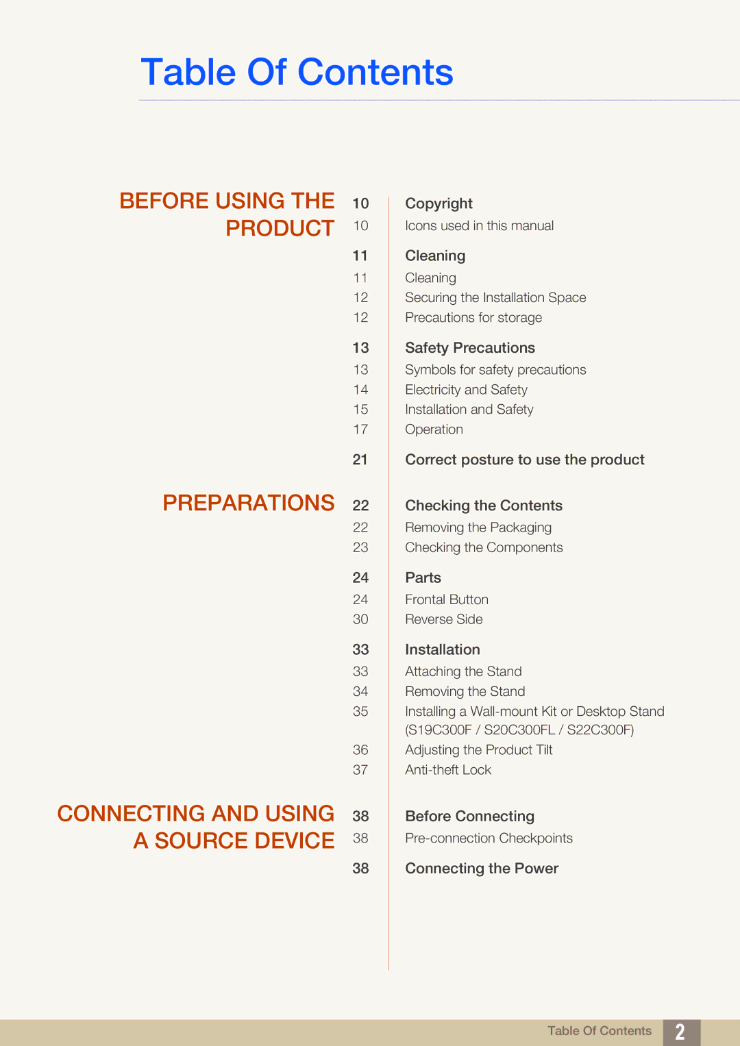 Samsung S24C300HL, S22C300H user manual Table Of Contents 