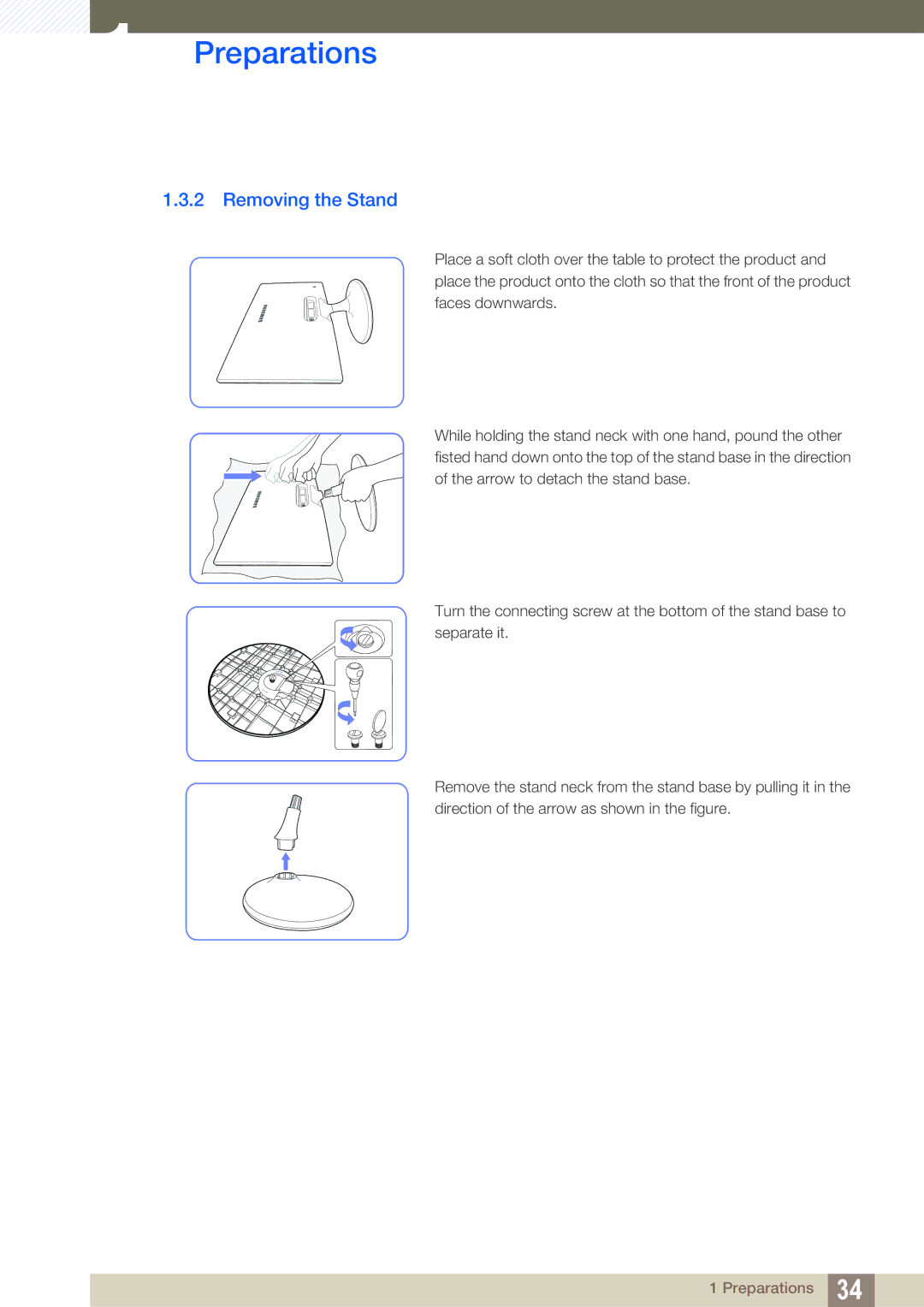 Samsung S24C300HL, S22C300H user manual Removing the Stand 