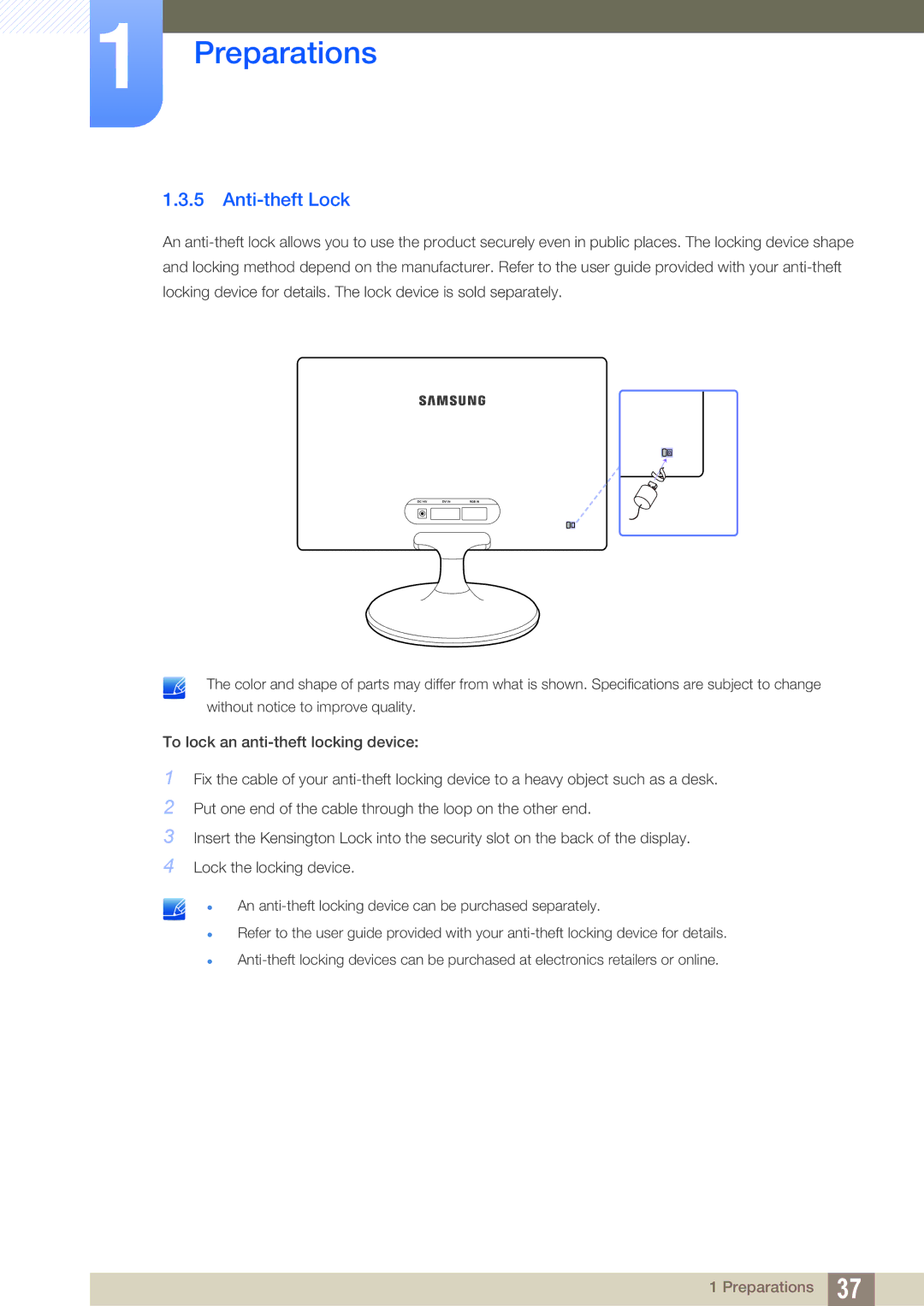 Samsung S22C300H, S24C300HL user manual Anti-theft Lock 