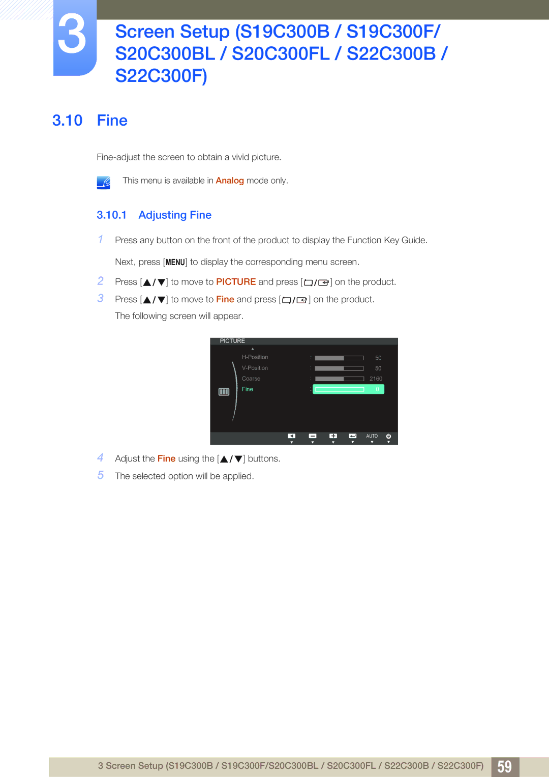 Samsung S22C300H, S24C300HL user manual Adjusting Fine 