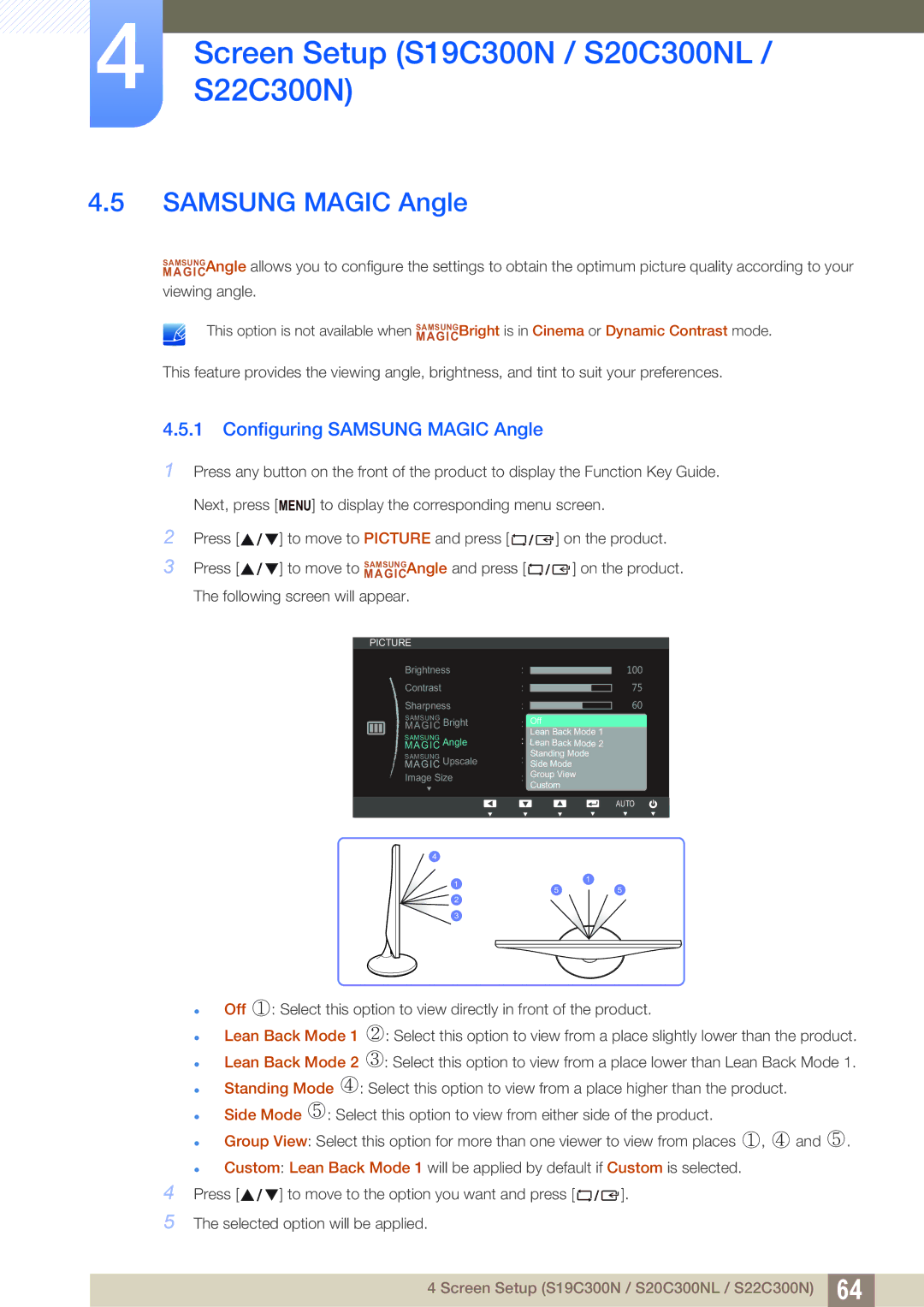 Samsung S24C300HL, S22C300H user manual Samsung Magic Angle 