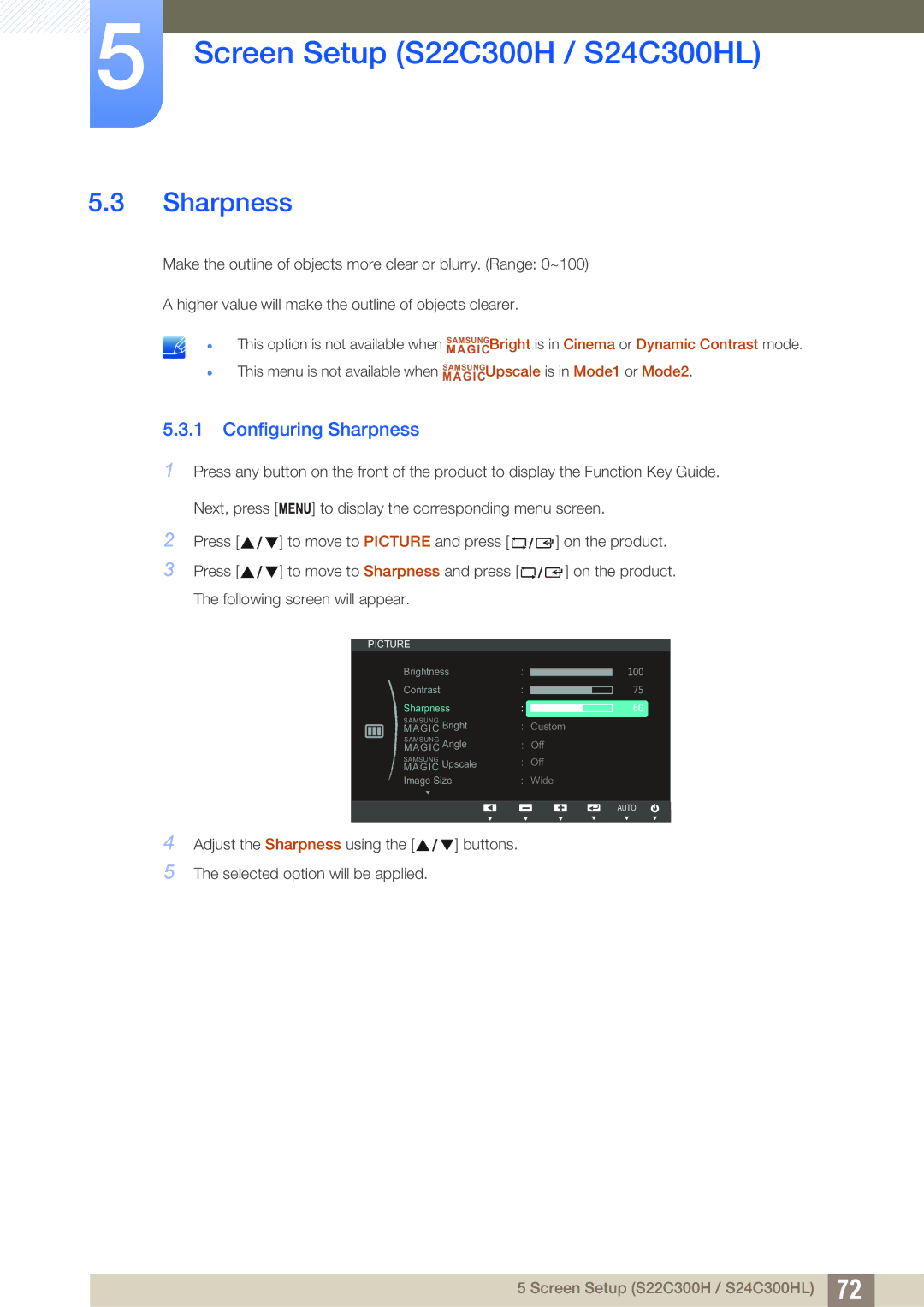 Samsung S24C300HL, S22C300H user manual Sharpness 