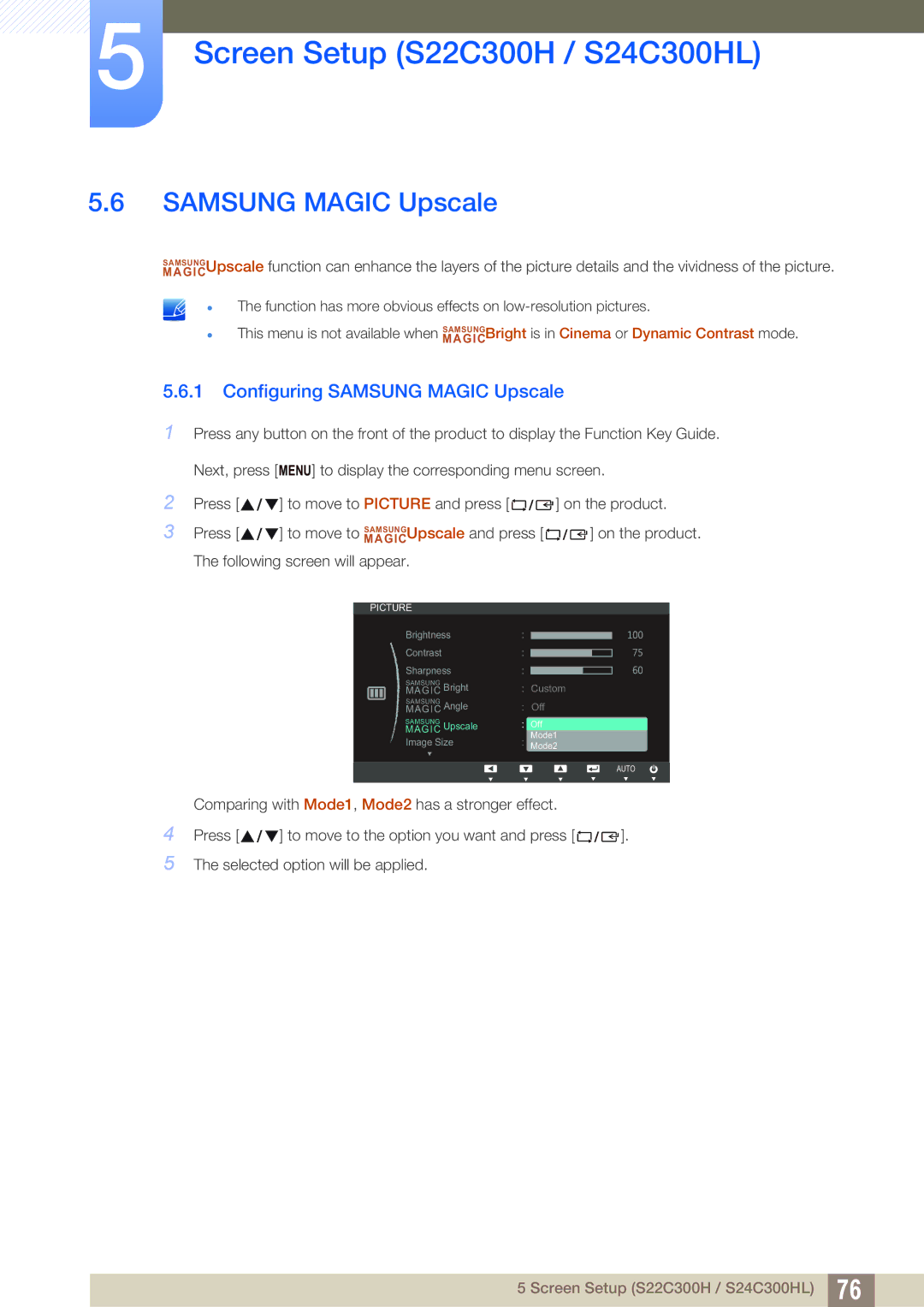 Samsung S24C300HL, S22C300H user manual Samsung Magic Upscale 