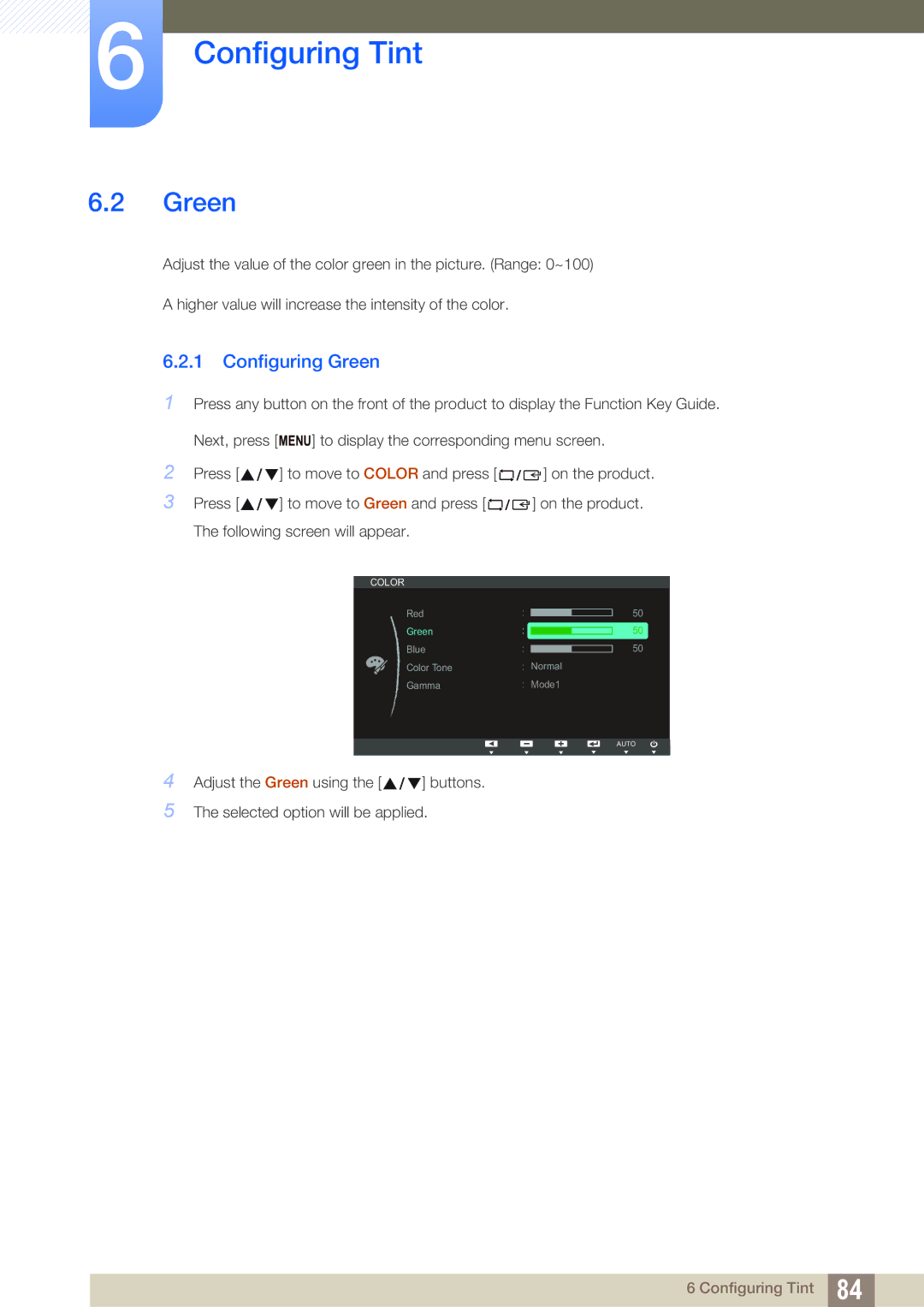 Samsung S24C300HL, S22C300H user manual Configuring Green 