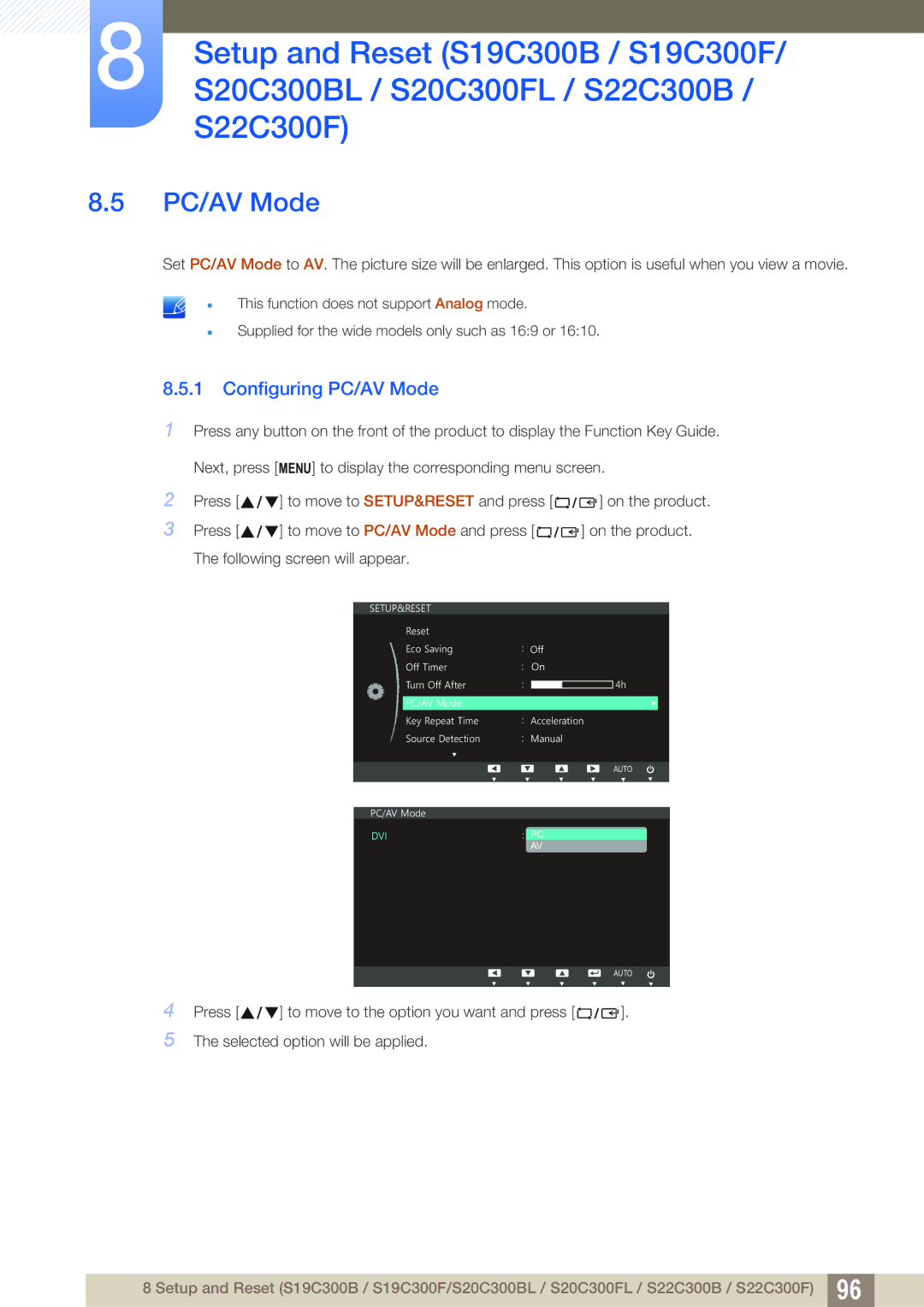 Samsung S24C300HL, S22C300H user manual Configuring PC/AV Mode 