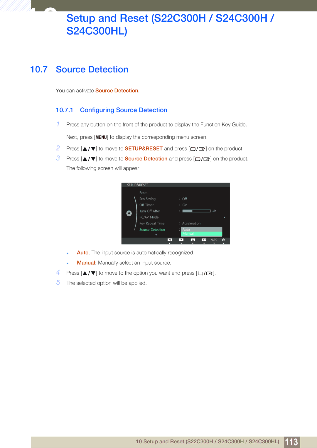 Samsung S22C300H, S24C300HL user manual Source Detection 