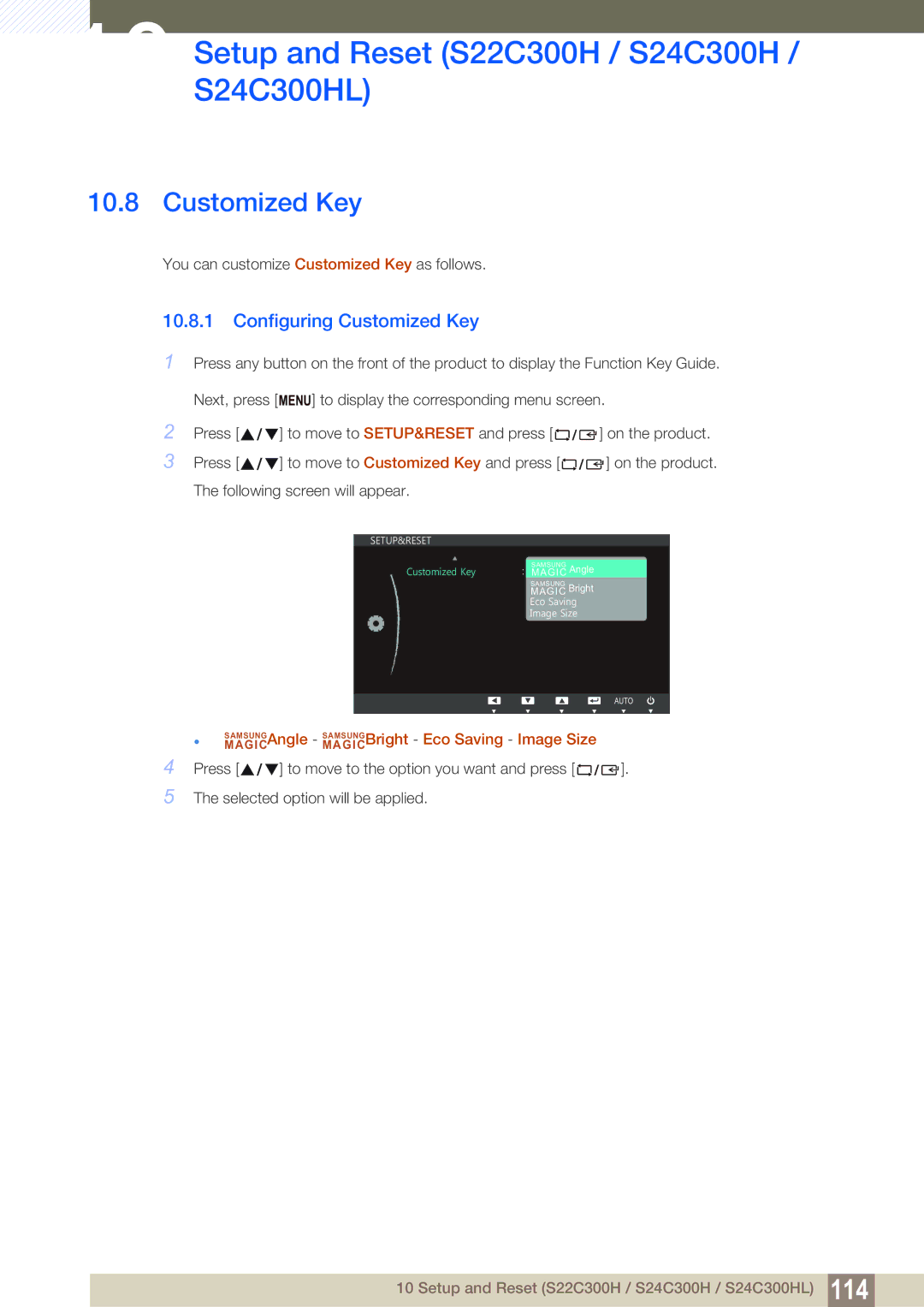 Samsung S24C300HL, S22C300H user manual Customized Key 