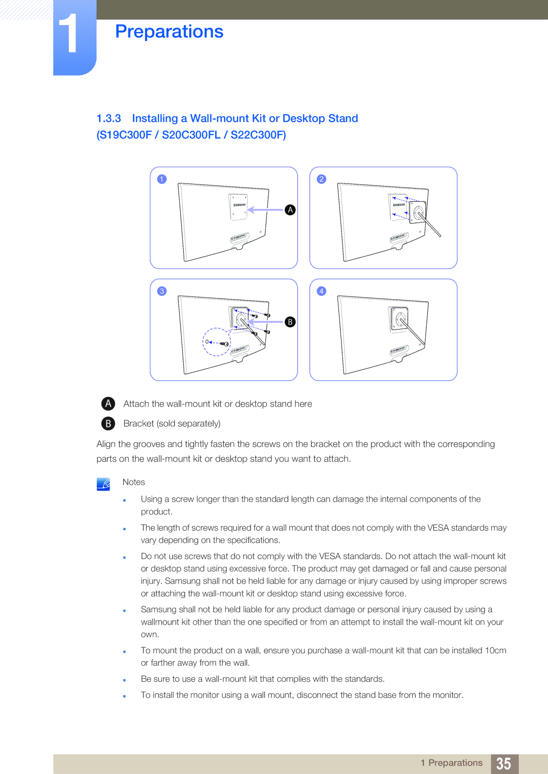 Samsung S22C300H, S24C300HL user manual Preparations 