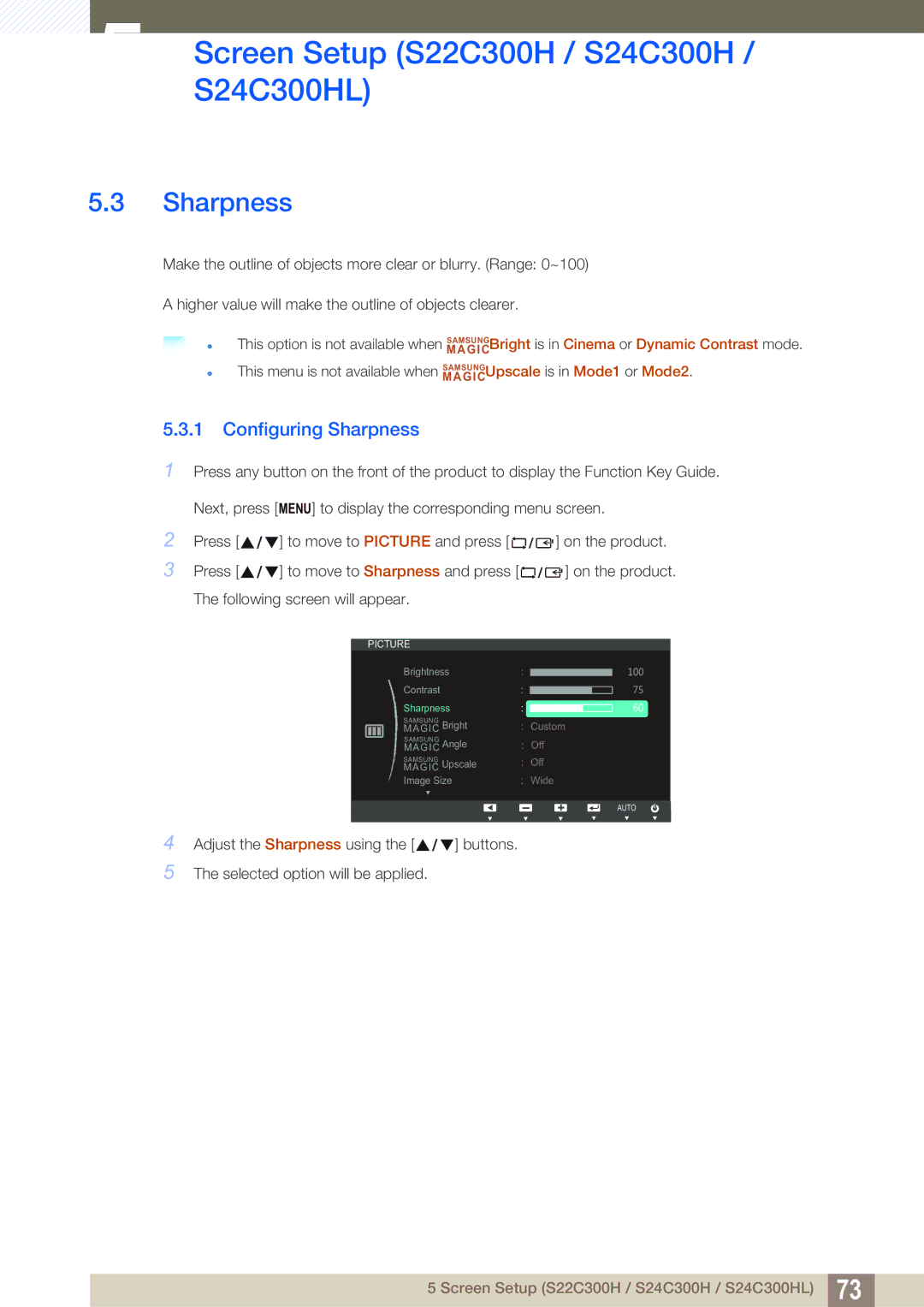 Samsung S22C300H, S24C300HL user manual Sharpness 