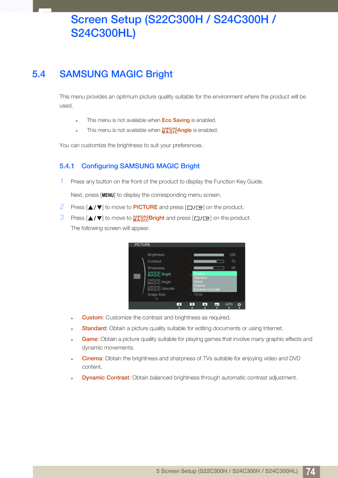 Samsung S24C300HL, S22C300H user manual Samsung Magic Bright 