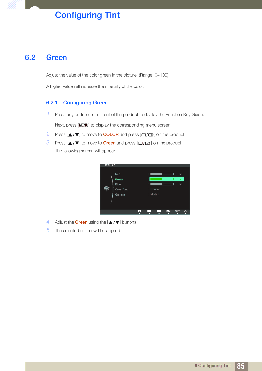 Samsung S22C300H, S24C300HL user manual Configuring Green 