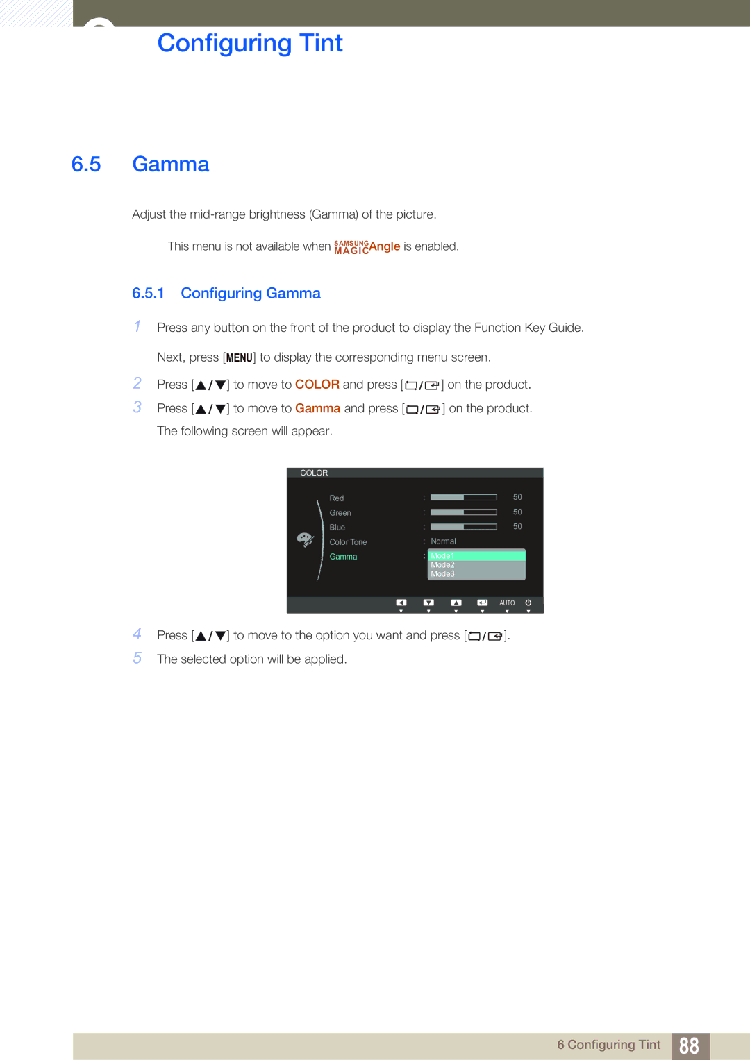 Samsung S24C300HL, S22C300H user manual Configuring Gamma 