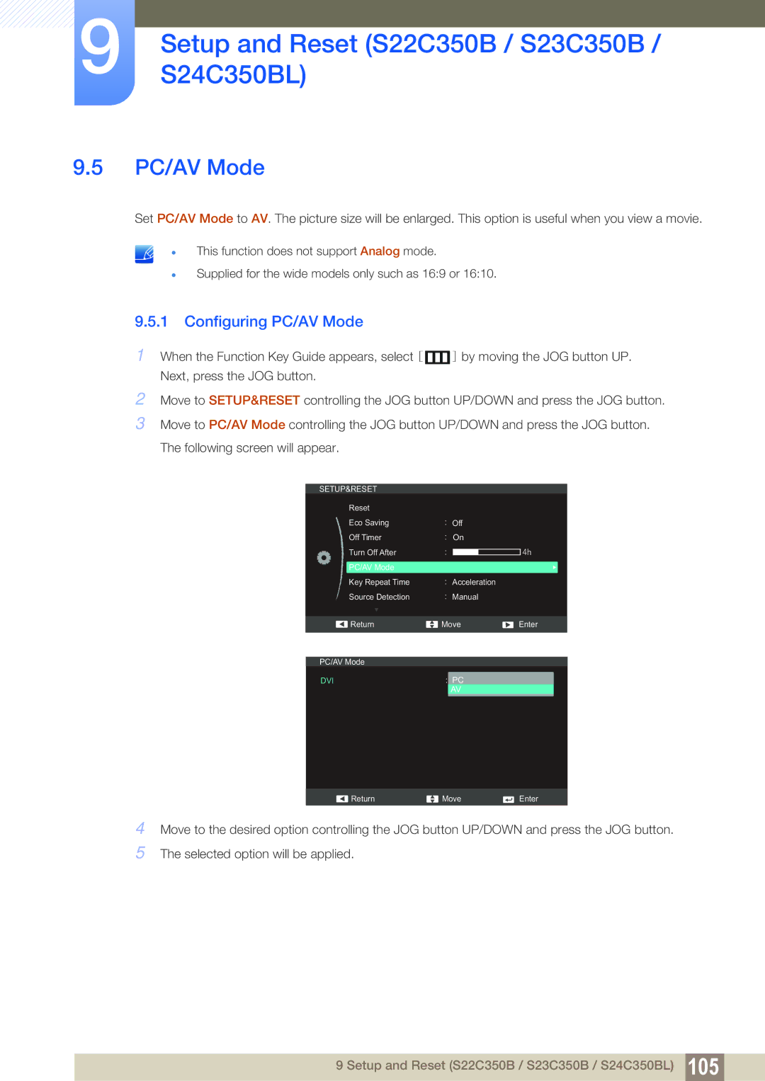 Samsung S22C350H, S24C350HL user manual Configuring PC/AV Mode 