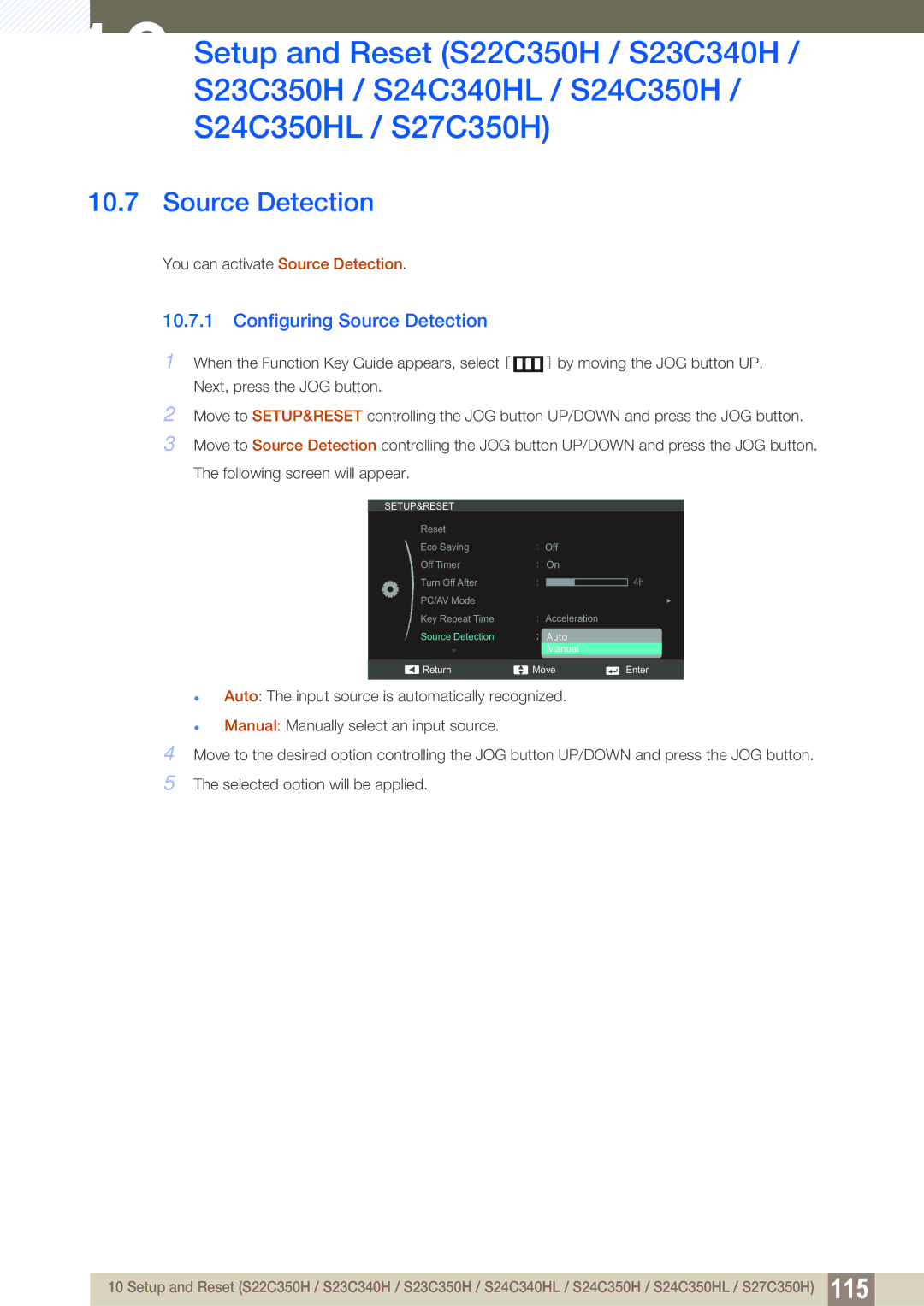 Samsung S22C350H, S24C350HL user manual Source Detection 