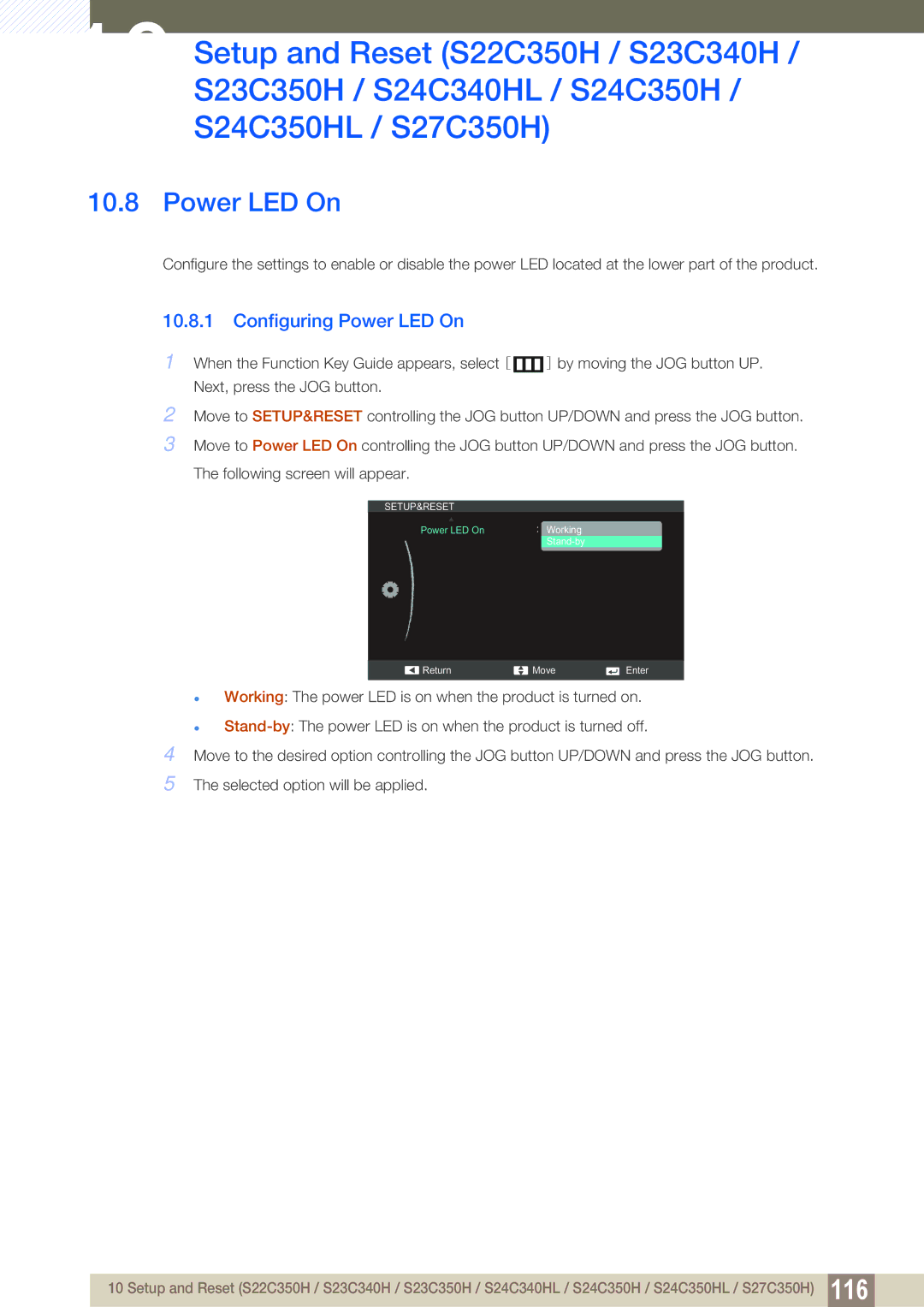 Samsung S24C350HL, S22C350H user manual Power LED On 