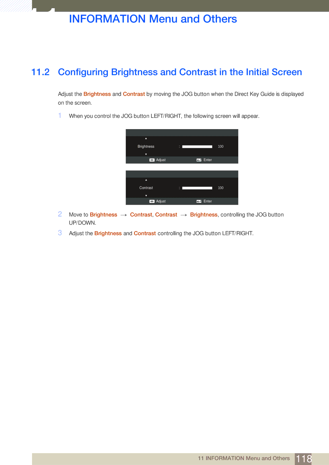 Samsung S24C350HL, S22C350H user manual Configuring Brightness and Contrast in the Initial Screen 