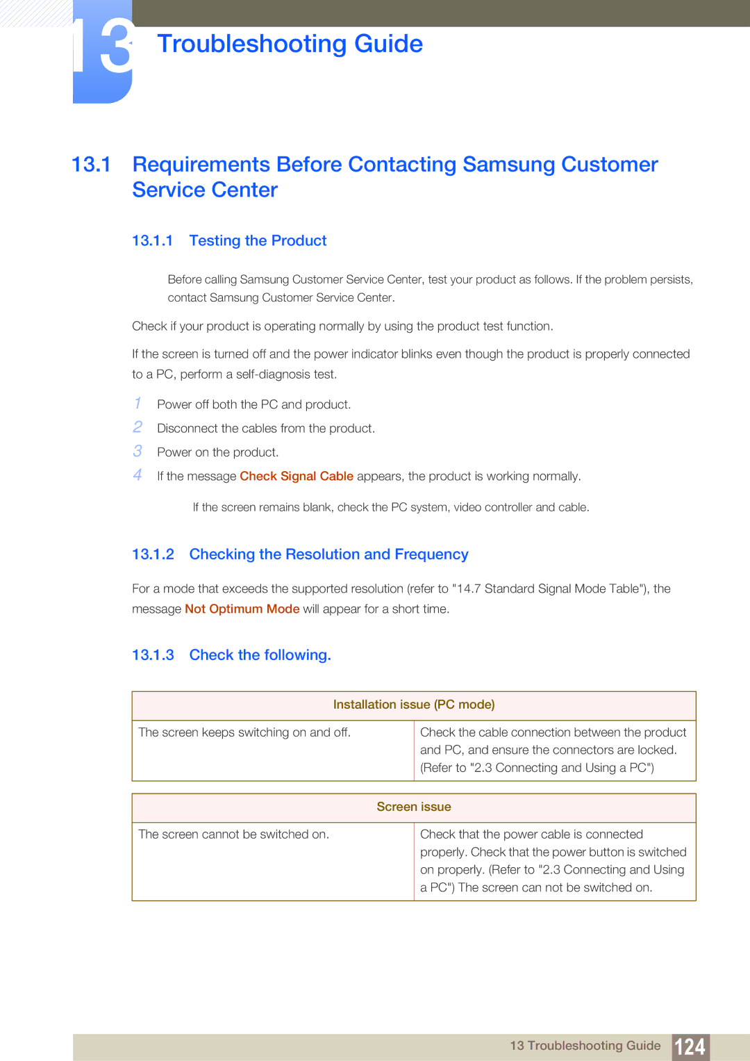 Samsung S24C350HL Troubleshooting Guide, Testing the Product, Checking the Resolution and Frequency, Check the following 