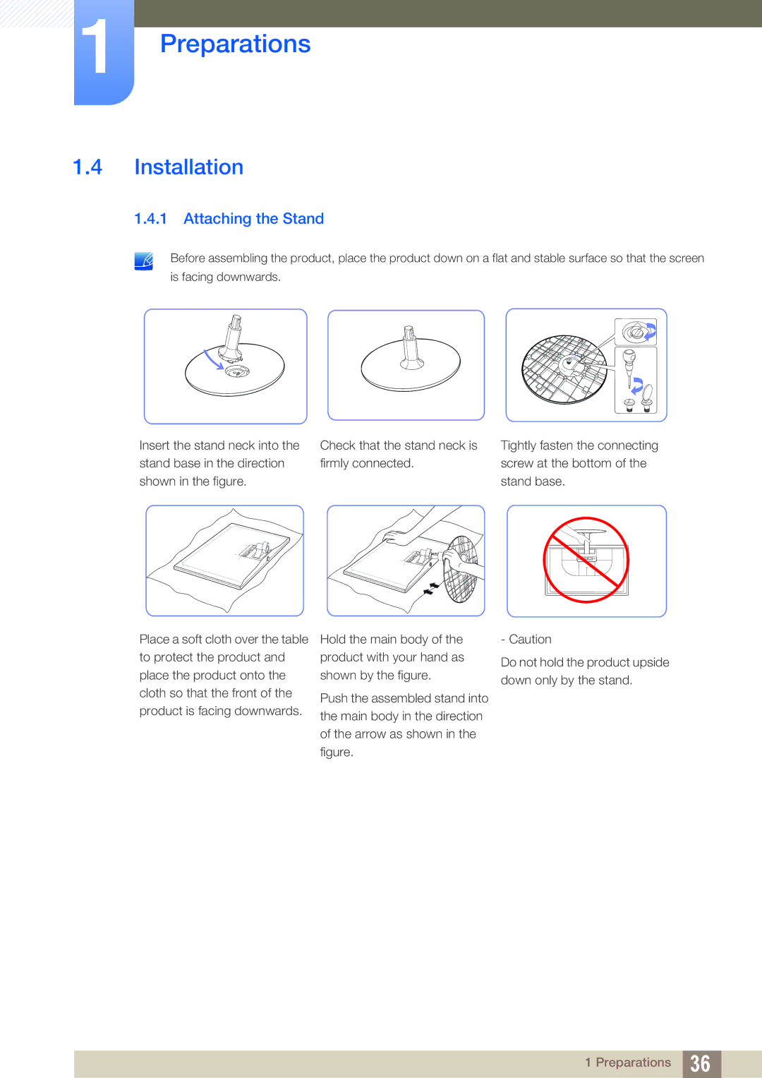 Samsung S24C350HL, S22C350H user manual Installation, Attaching the Stand 