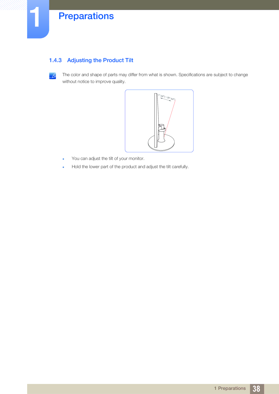 Samsung S24C350HL, S22C350H user manual Adjusting the Product Tilt 