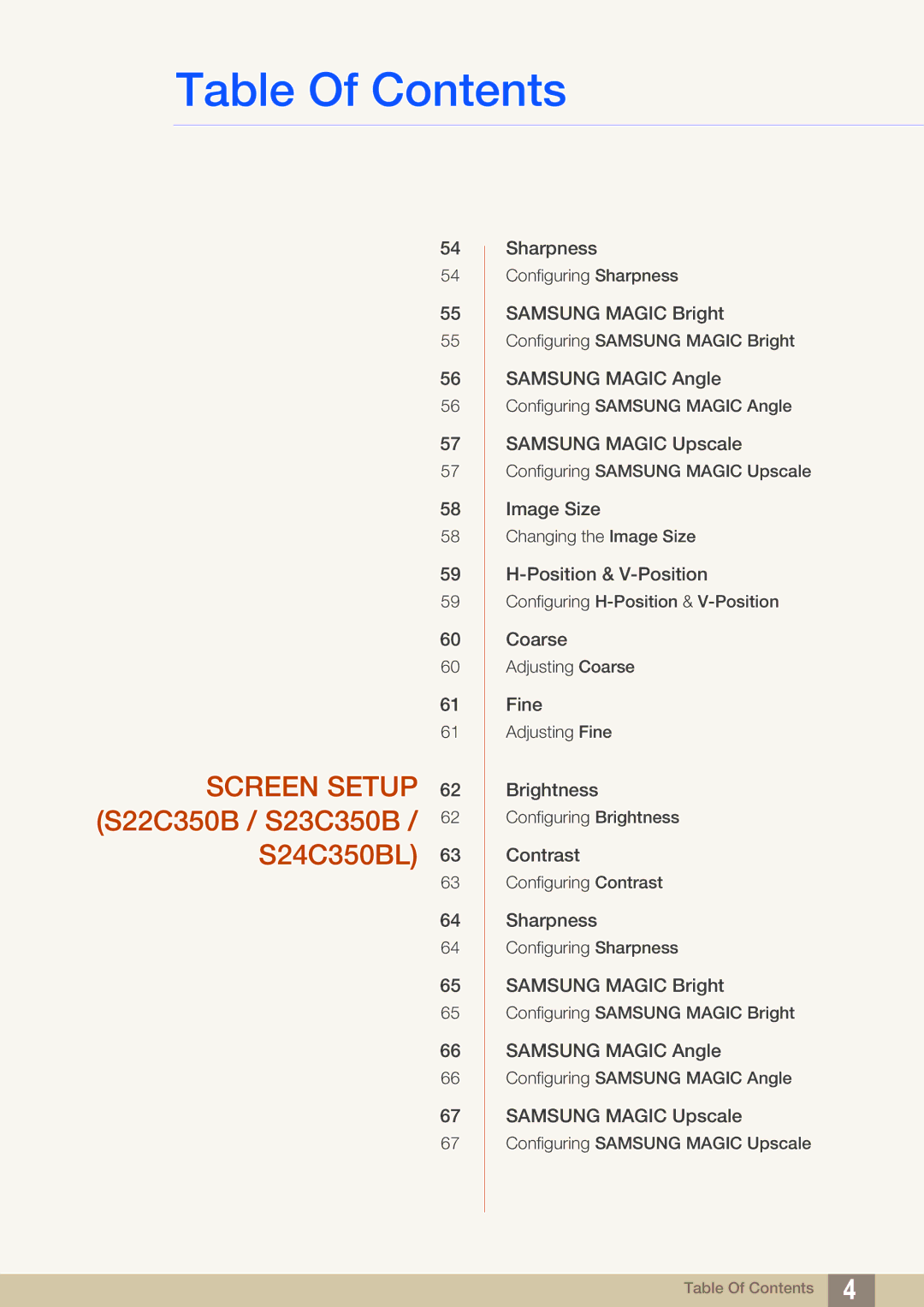 Samsung S24C350HL, S22C350H user manual Screen Setup S22C350B / S23C350B / S24C350BL 