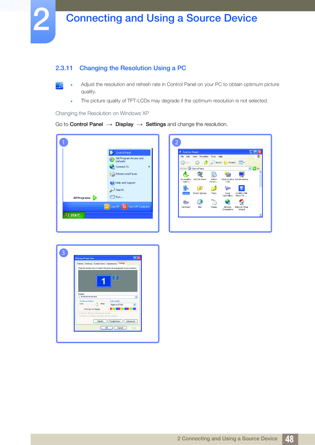 Samsung S24C350HL, S22C350H user manual Changing the Resolution Using a PC 