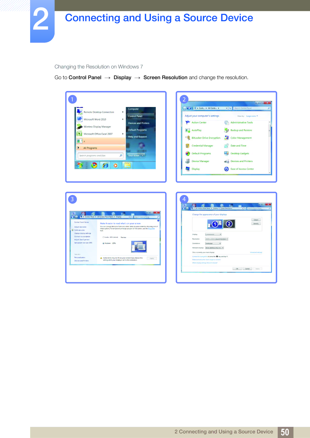 Samsung S24C350HL, S22C350H user manual Changing the Resolution on Windows 