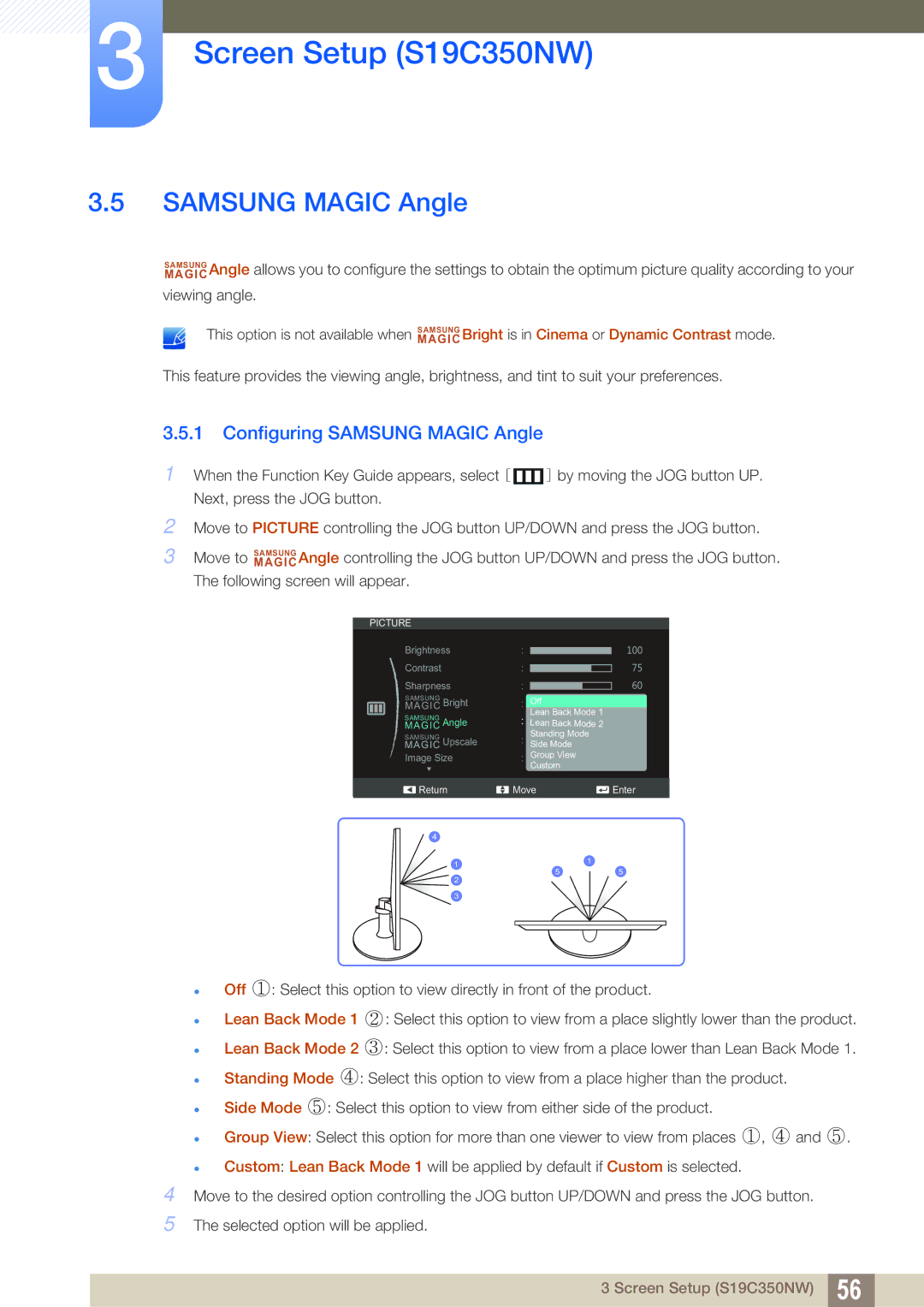 Samsung S24C350HL, S22C350H user manual Configuring Samsung Magic Angle 