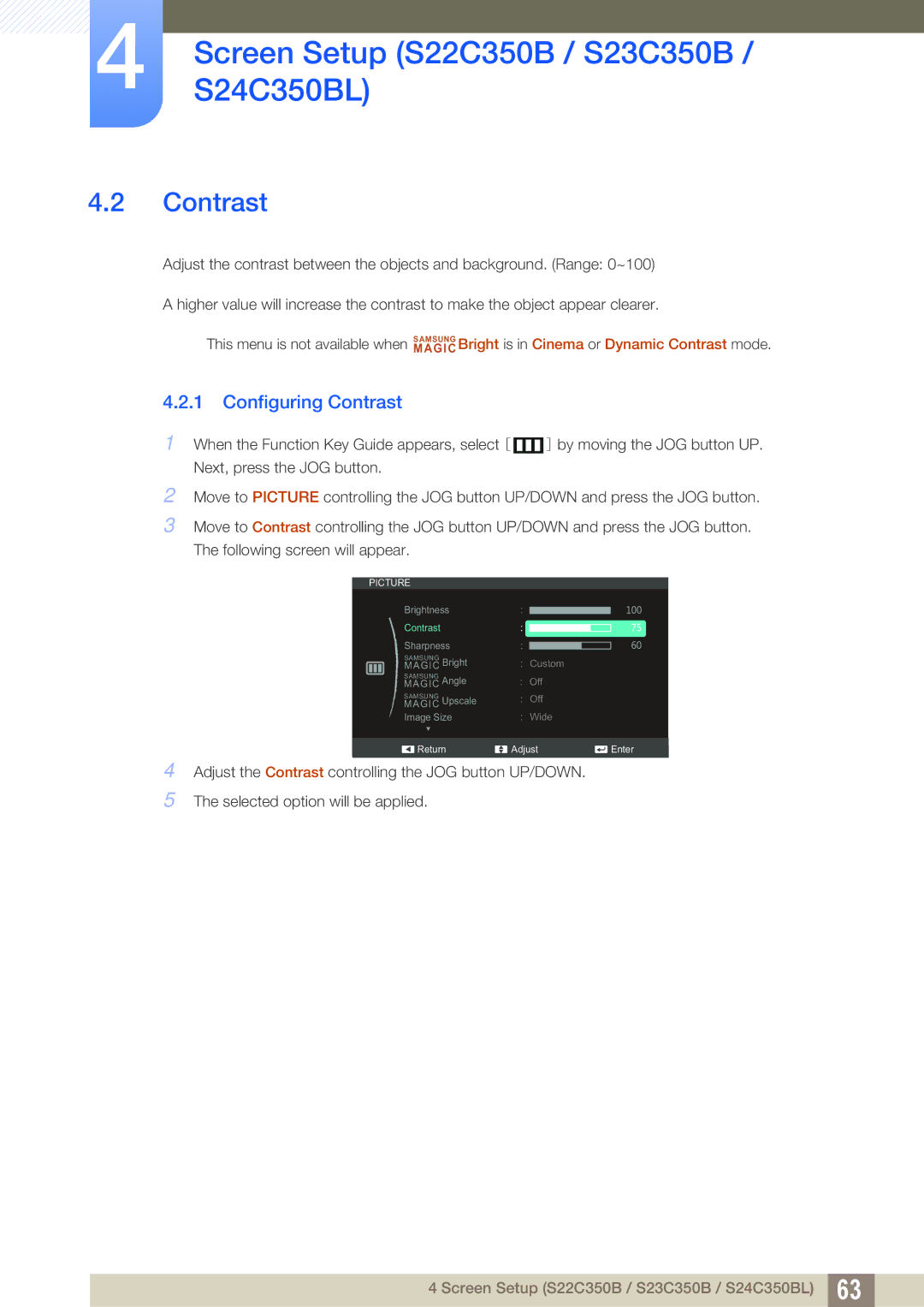 Samsung S22C350H, S24C350HL user manual Contrast 