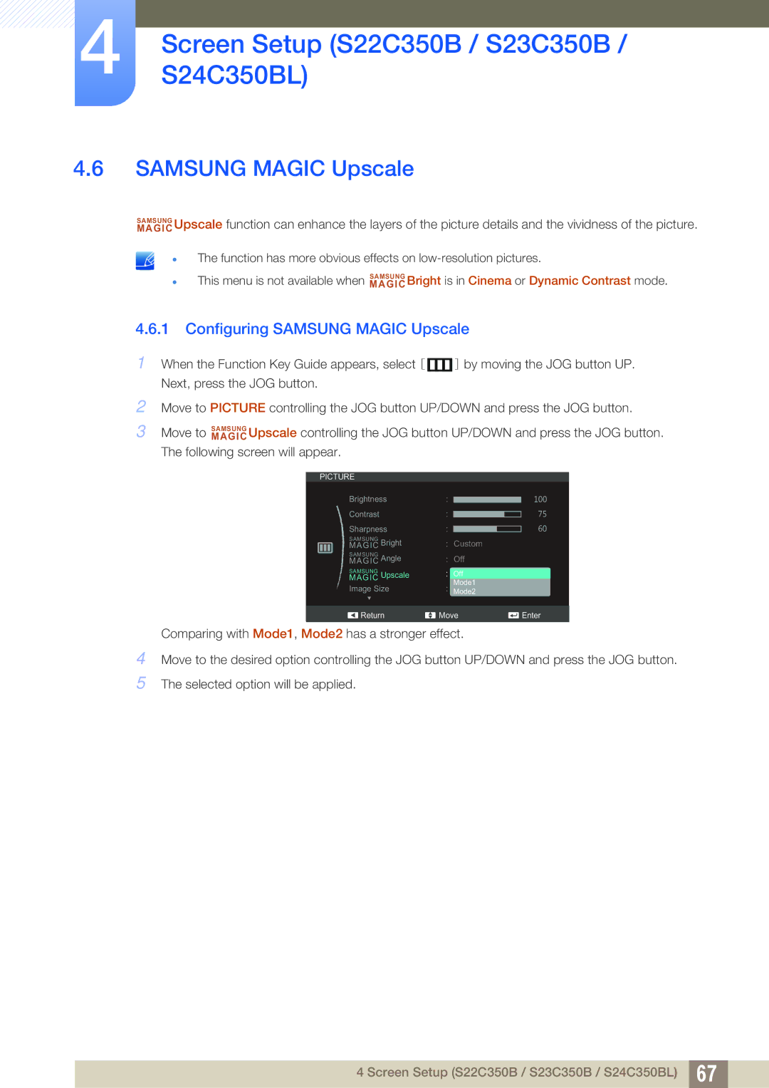 Samsung S22C350H, S24C350HL user manual Samsung Magic Upscale 