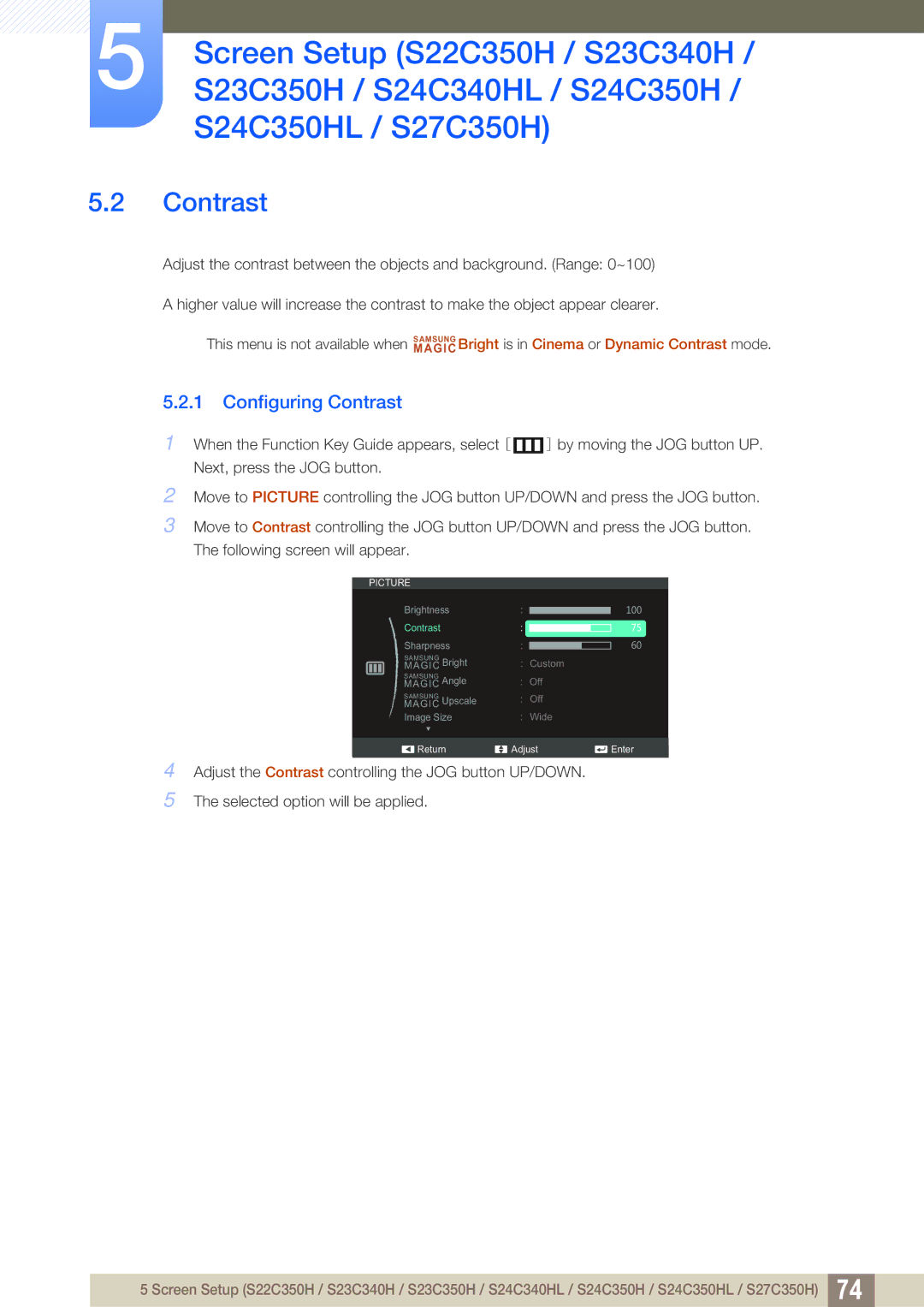 Samsung S24C350HL, S22C350H user manual Contrast 