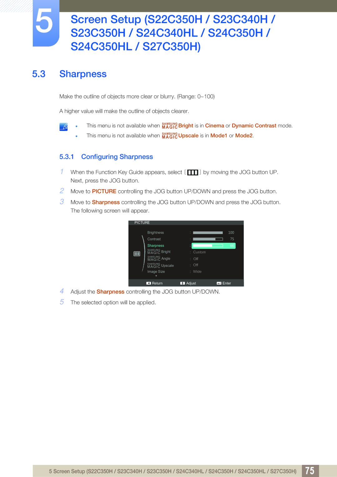 Samsung S22C350H, S24C350HL user manual Sharpness 