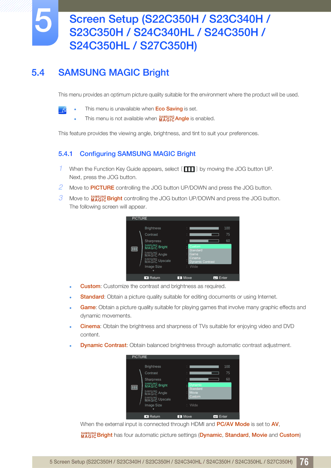 Samsung S24C350HL, S22C350H user manual Dynamic Standard 