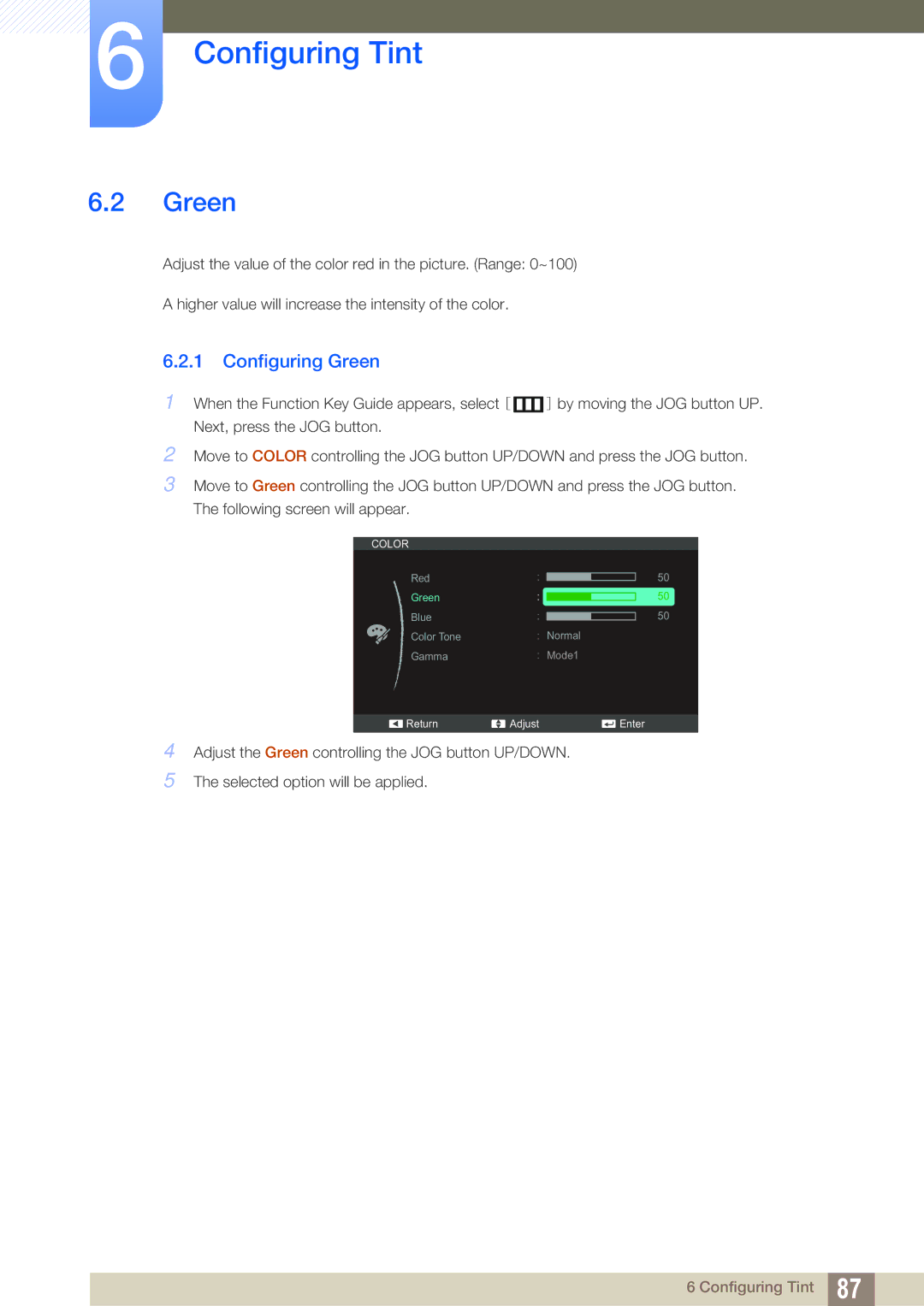 Samsung S22C350H, S24C350HL user manual Configuring Green 