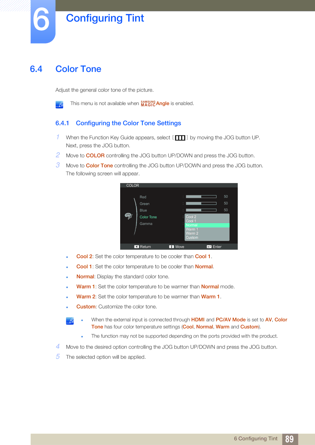 Samsung S22C350H, S24C350HL user manual Configuring the Color Tone Settings 