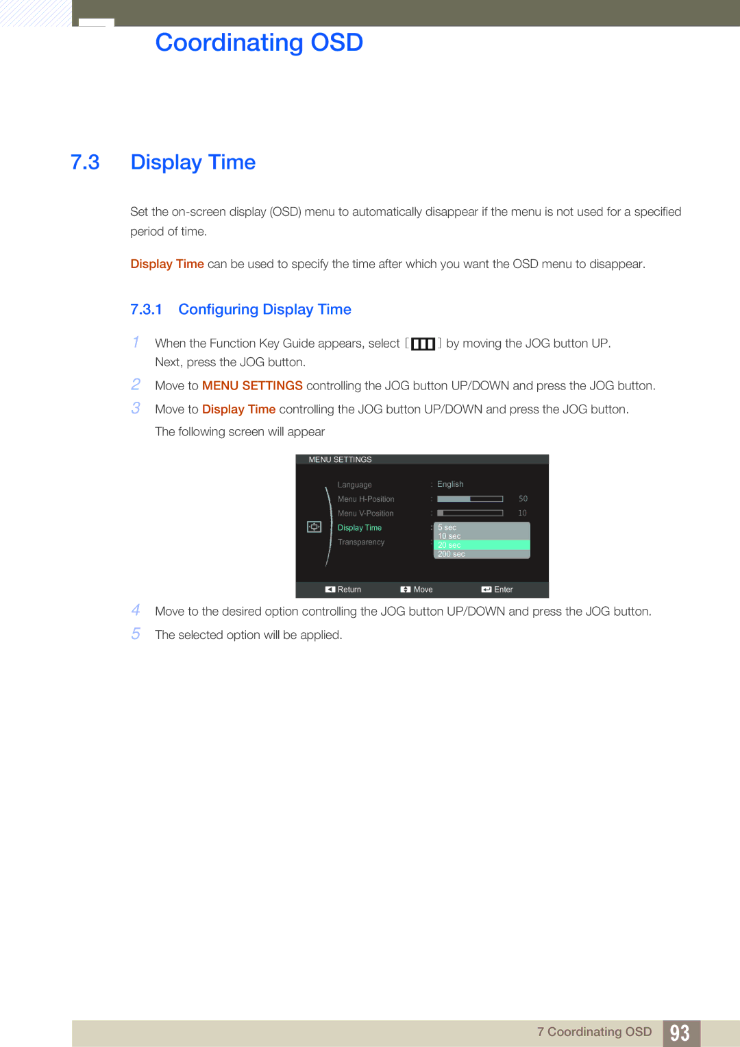 Samsung S22C350H, S24C350HL user manual Configuring Display Time 