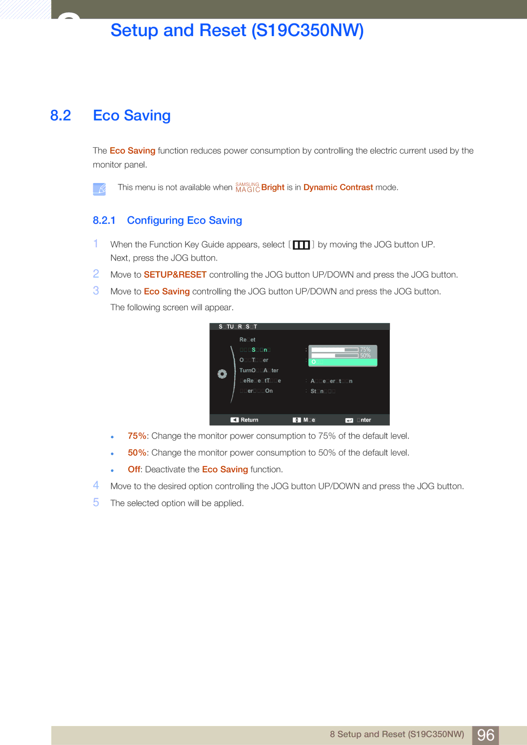 Samsung S24C350HL, S22C350H user manual Configuring Eco Saving 