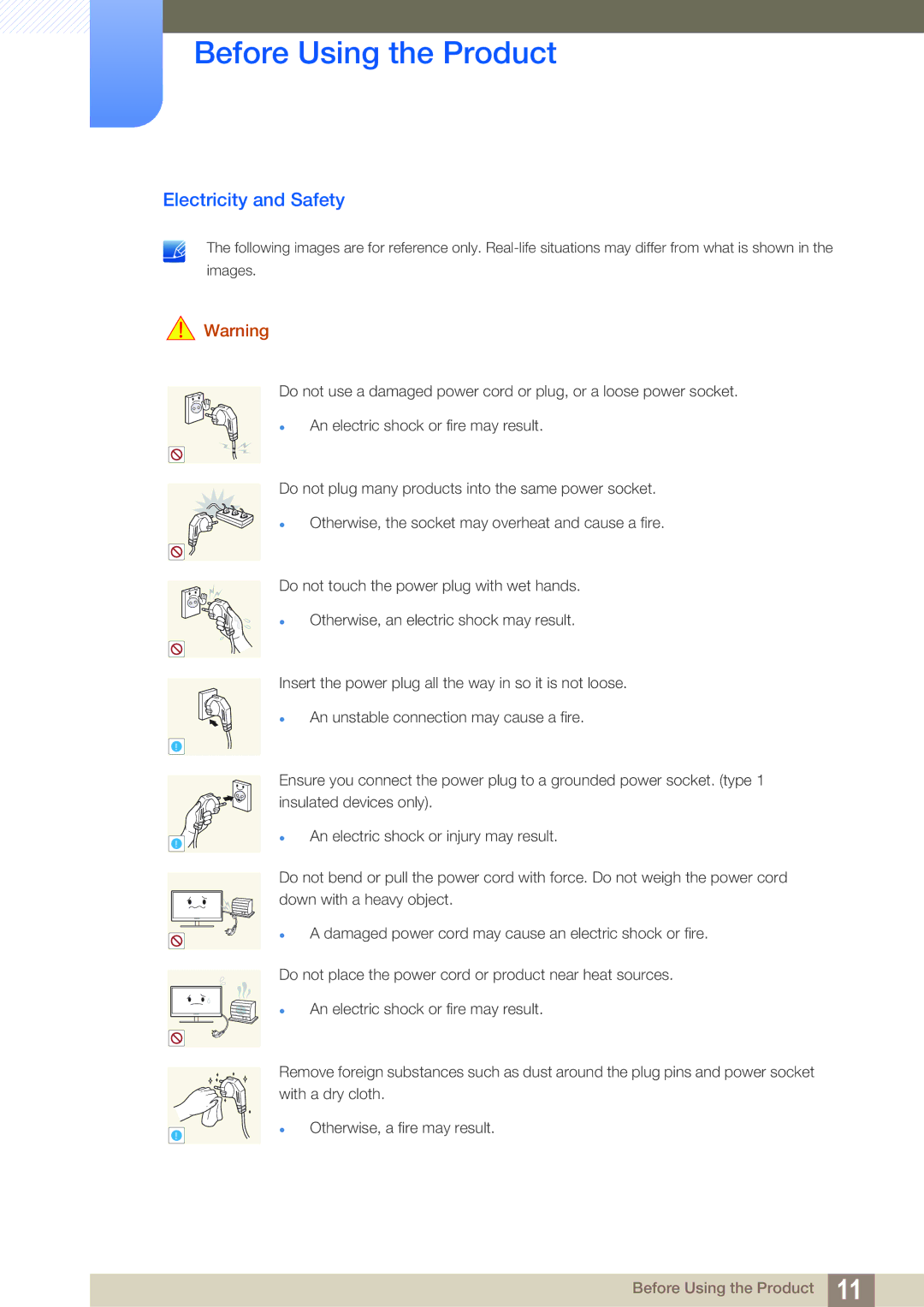 Samsung S24C650PL user manual Electricity and Safety 