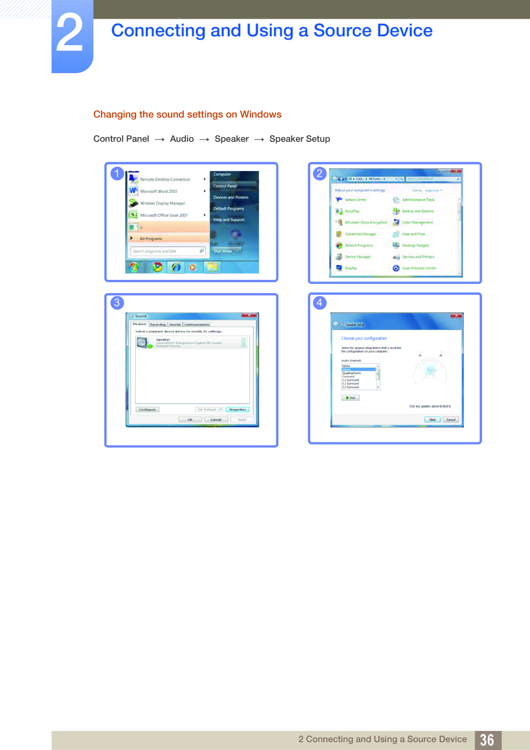 Samsung S24C650PL user manual Changing the sound settings on Windows 