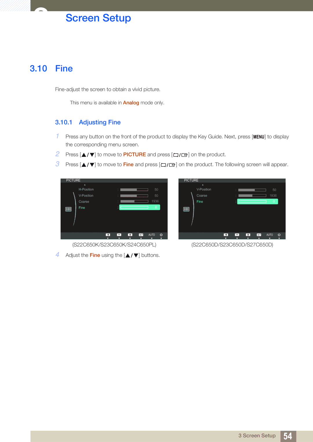 Samsung S24C650PL user manual Adjusting Fine 