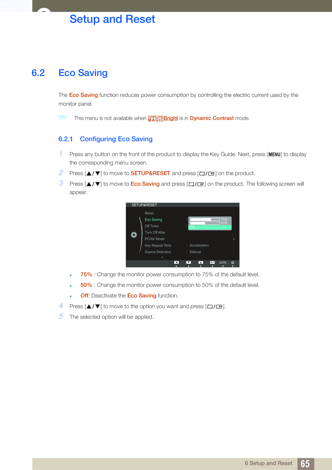 Samsung S24C650PL user manual Configuring Eco Saving 