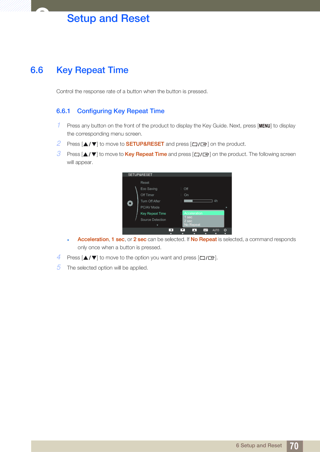 Samsung S24C650PL user manual Configuring Key Repeat Time 