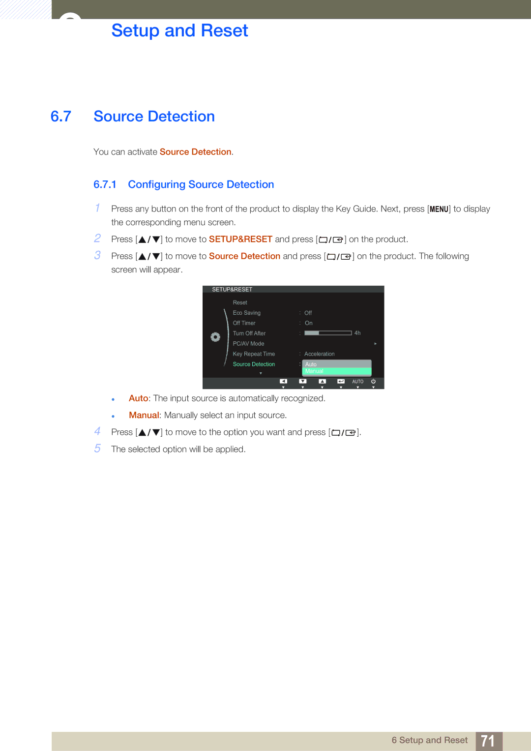 Samsung S24C650PL user manual Configuring Source Detection 