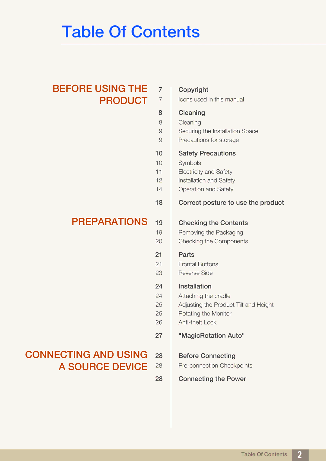 Samsung S24C750P user manual Table Of Contents 