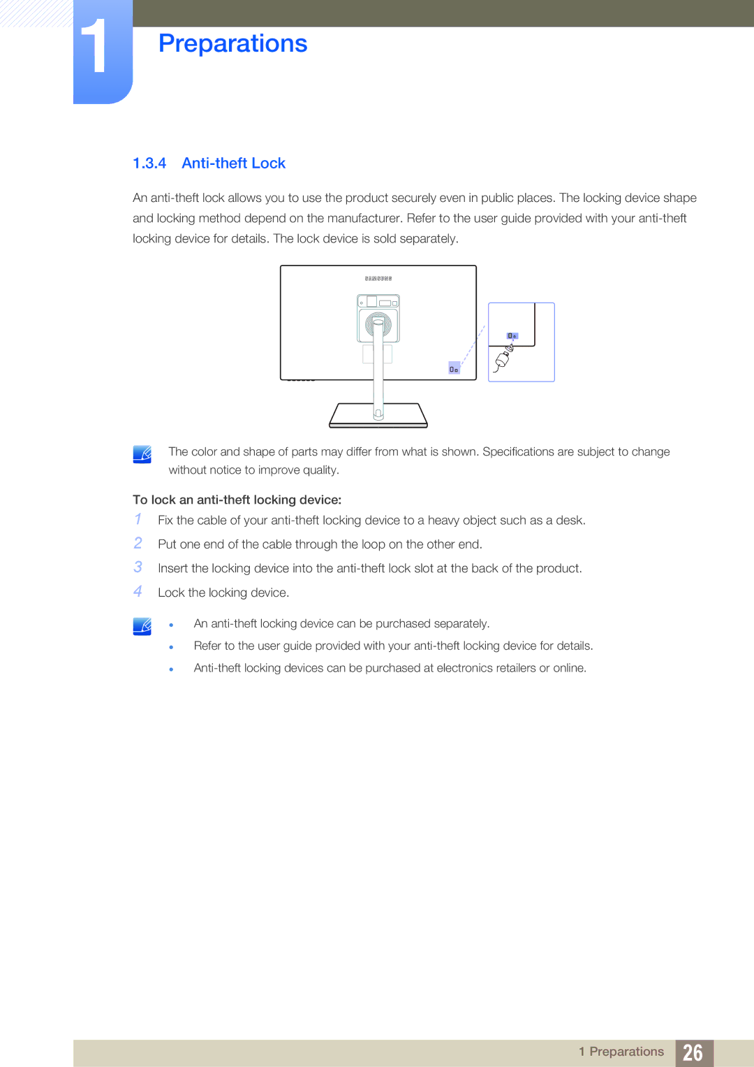 Samsung S24C750P user manual Anti-theft Lock 