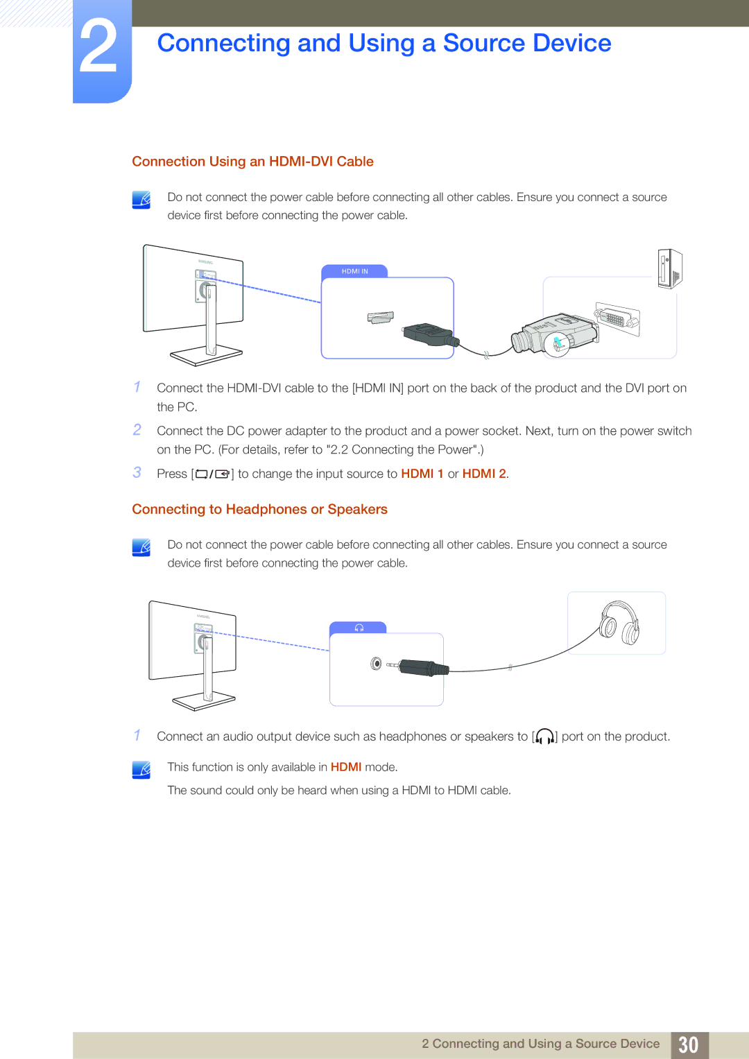 Samsung S24C750P user manual Connection Using an HDMI-DVI Cable 