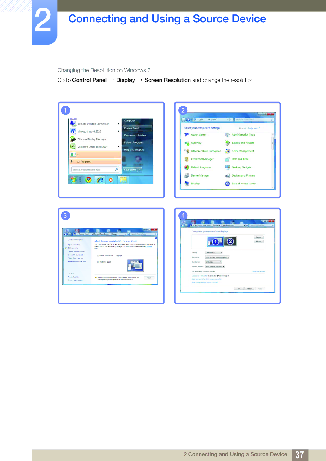 Samsung S24C750P user manual Changing the Resolution on Windows 