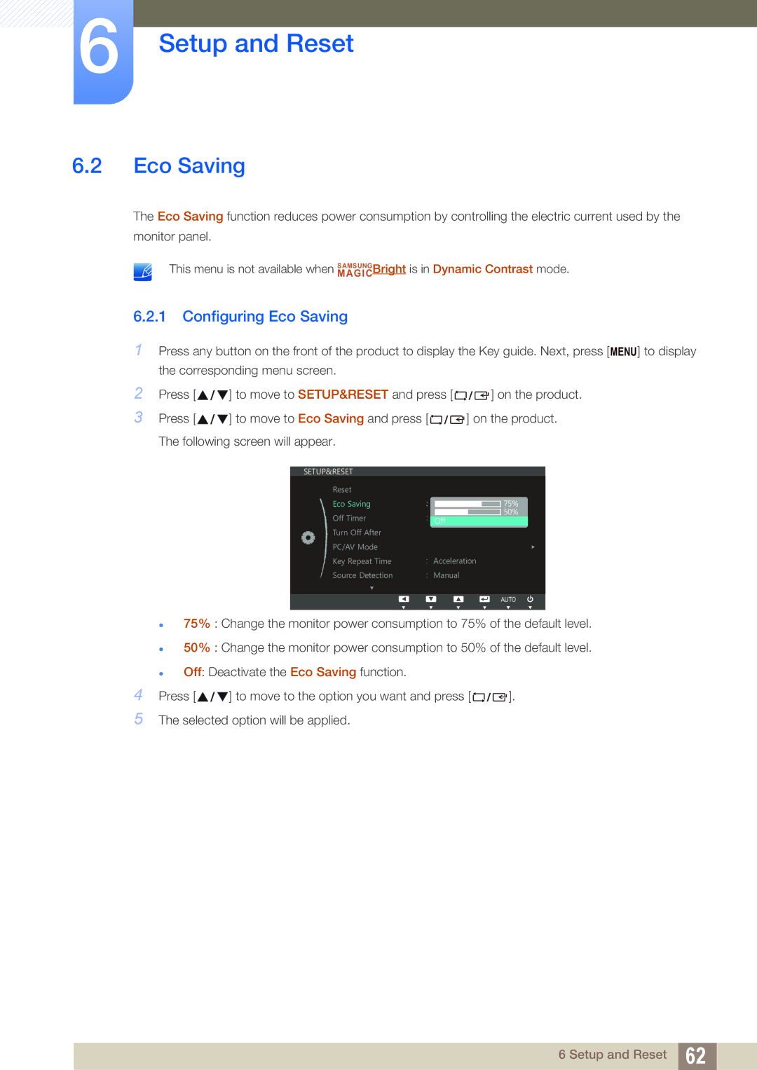 Samsung S24C750P user manual Configuring Eco Saving 